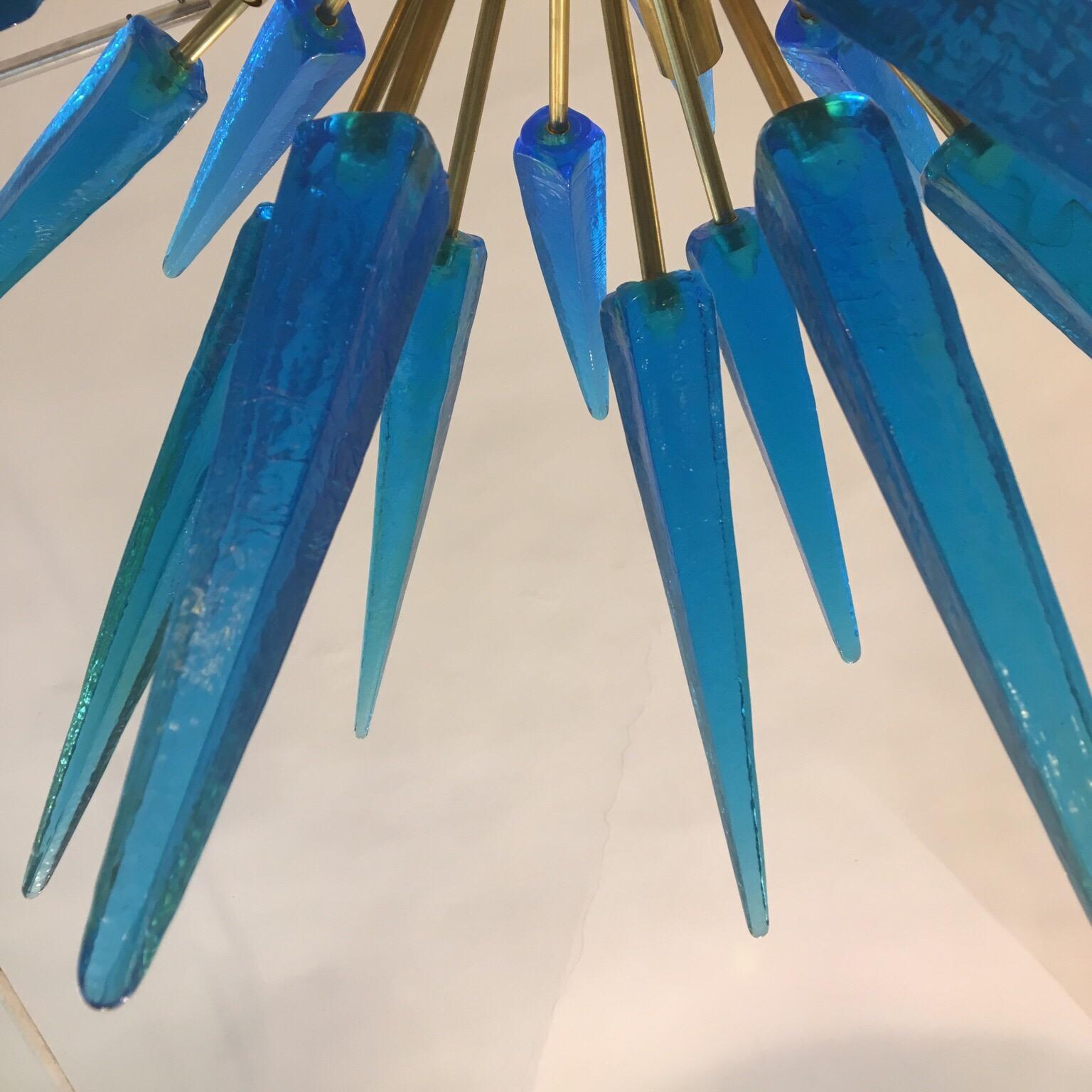 Italian Blue Murano Glass Sputnik Chandelier Brass Structure, 1970s 2