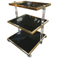 Italian Blu Vintage Lucite and Brass Bar Cart, 1970s