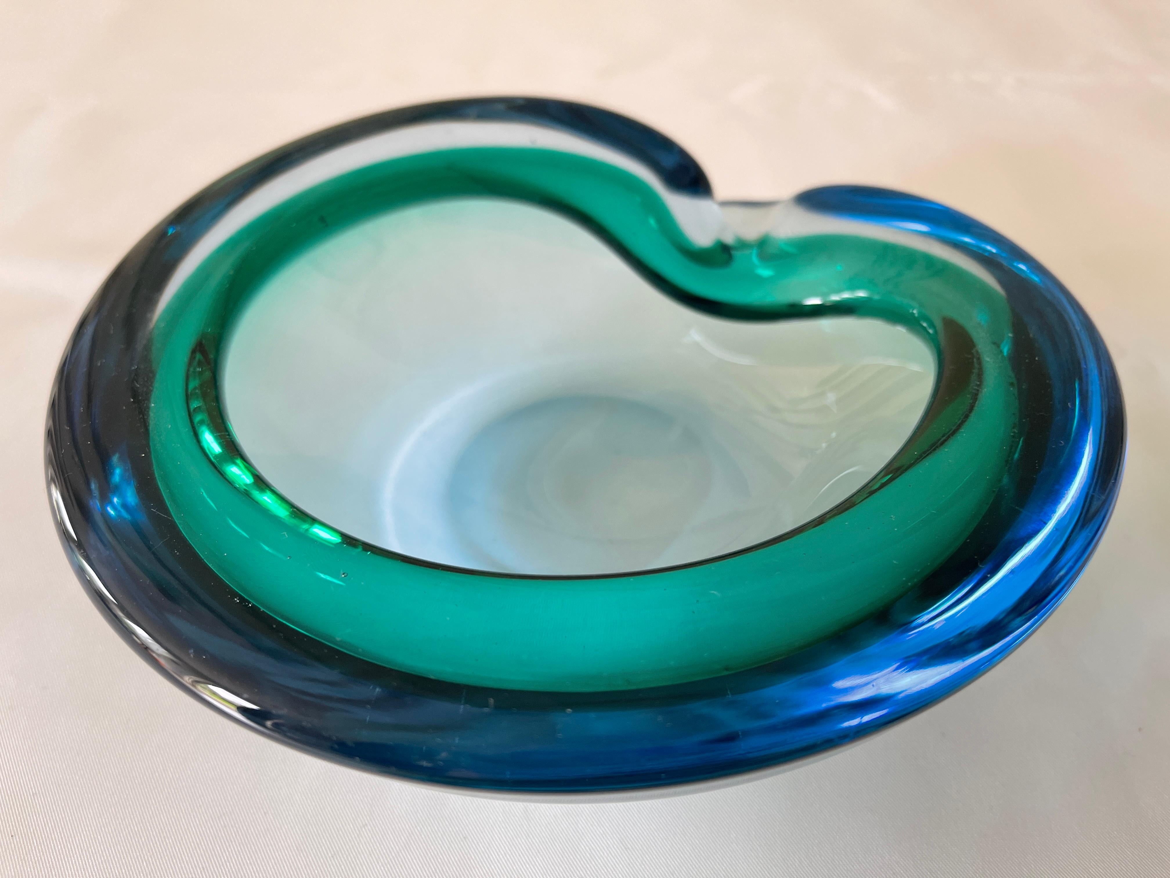 Mid-Century Modern Italian Blue and Aquamarine Sommerso Murano Glass Bowl / Ashtray