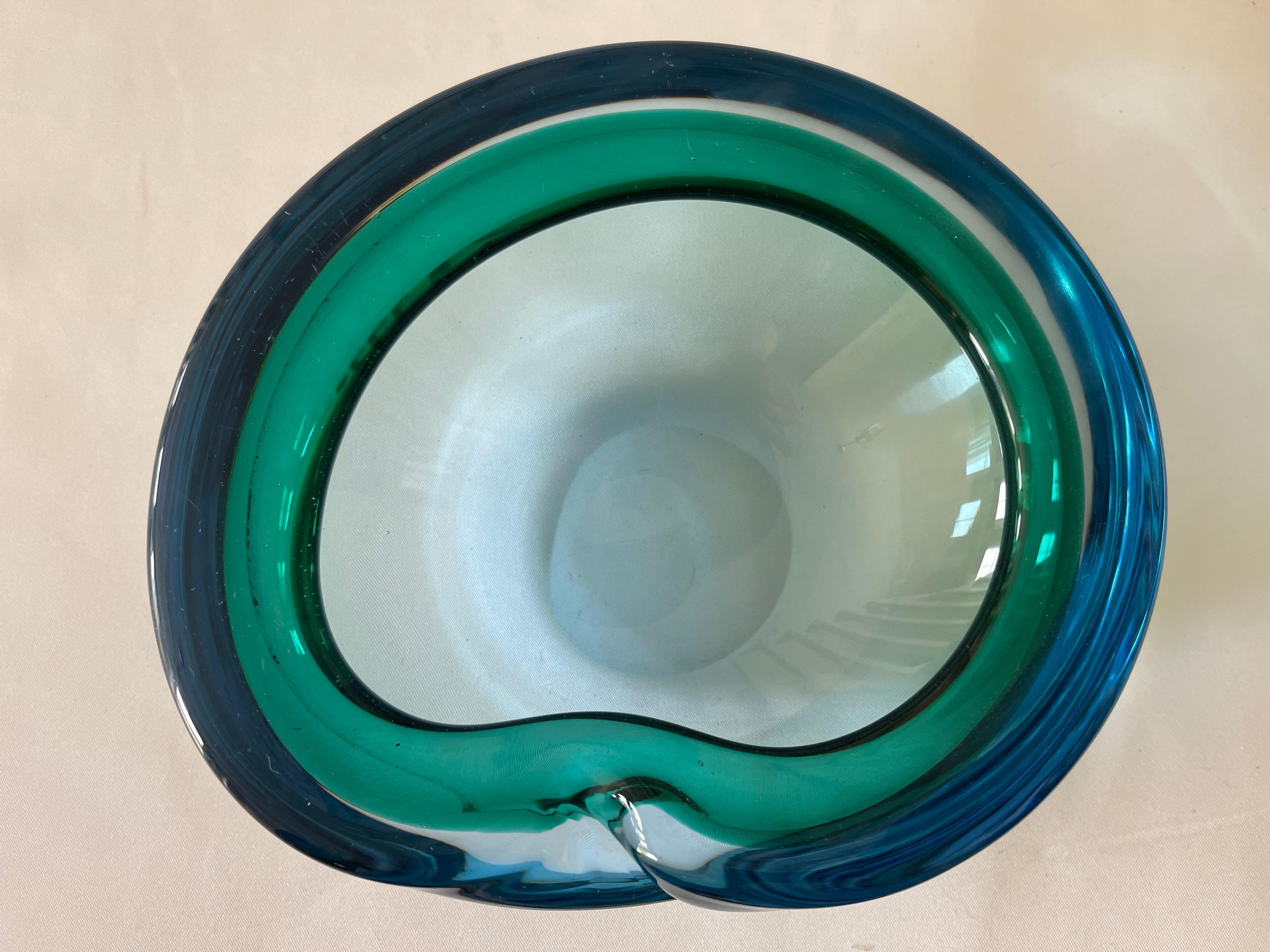 Hand-Crafted Italian Blue and Aquamarine Sommerso Murano Glass Bowl / Ashtray