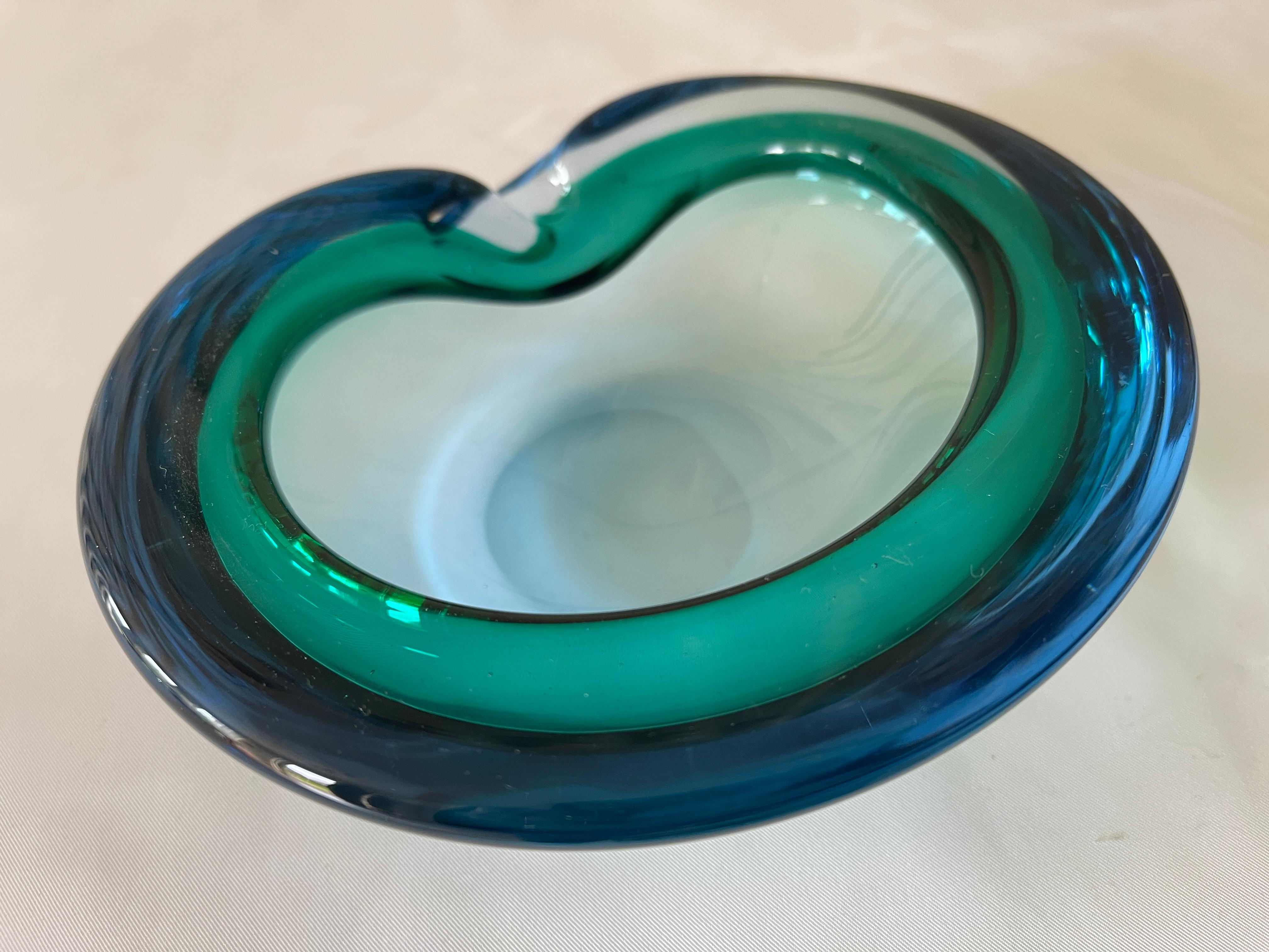 Italian Blue and Aquamarine Sommerso Murano Glass Bowl / Ashtray In Good Condition In New York, NY