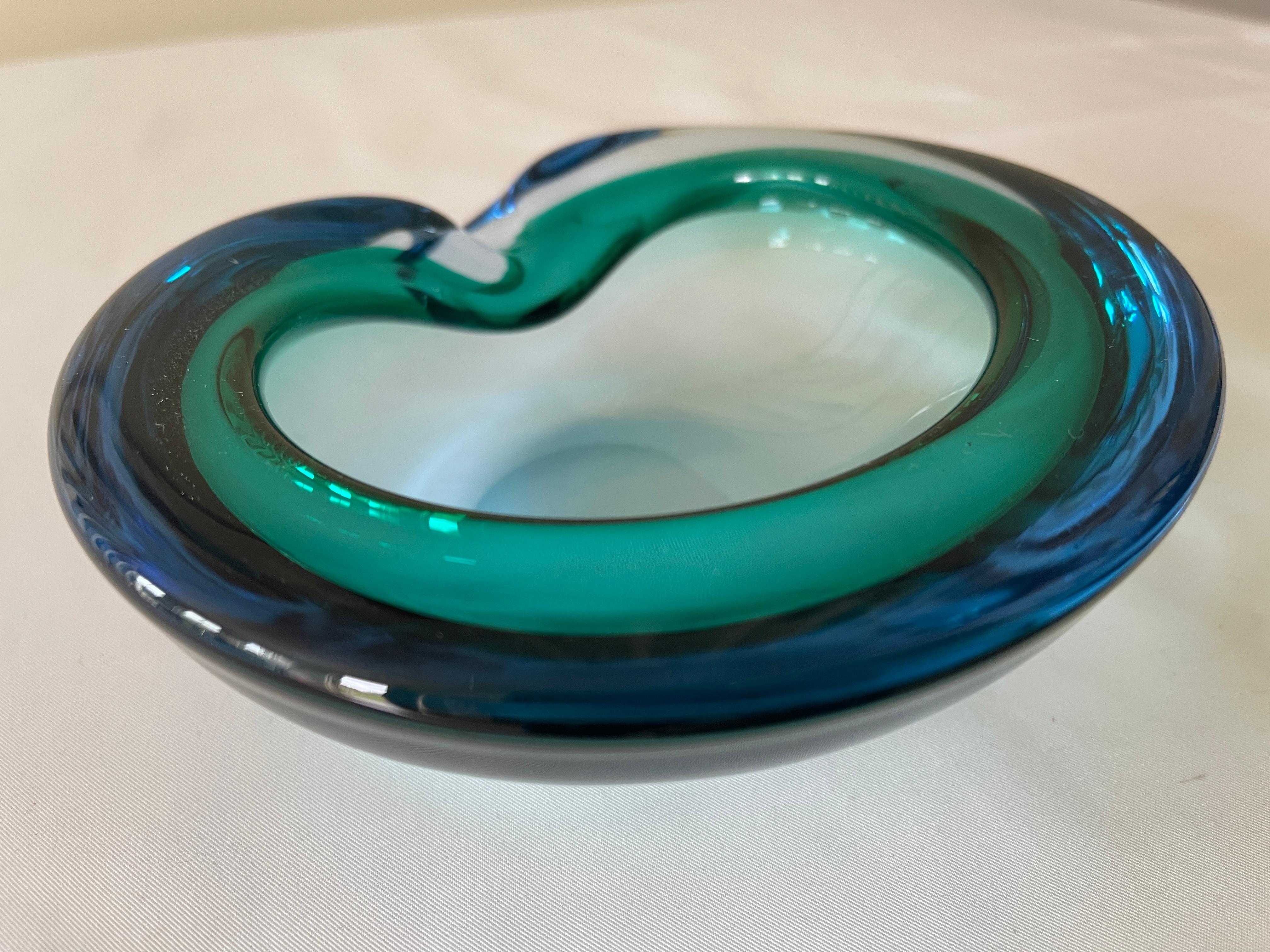 20th Century Italian Blue and Aquamarine Sommerso Murano Glass Bowl / Ashtray