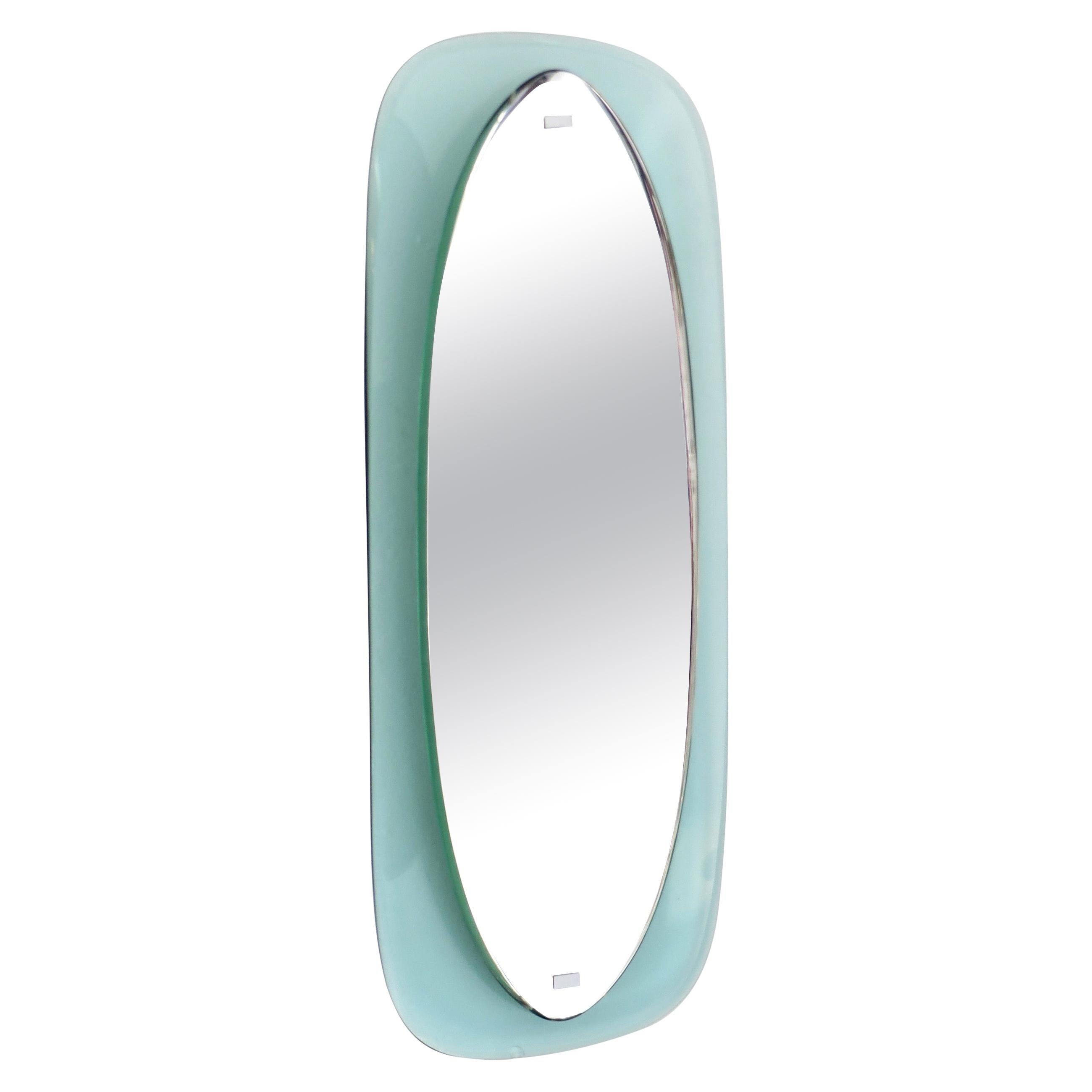 Italian Blue and Clear Glass Floating Faceted Oval Crystal Arte Mirror For Sale