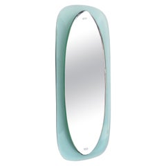 Italian Blue and Clear Glass Floating Faceted Oval Crystal Arte Mirror