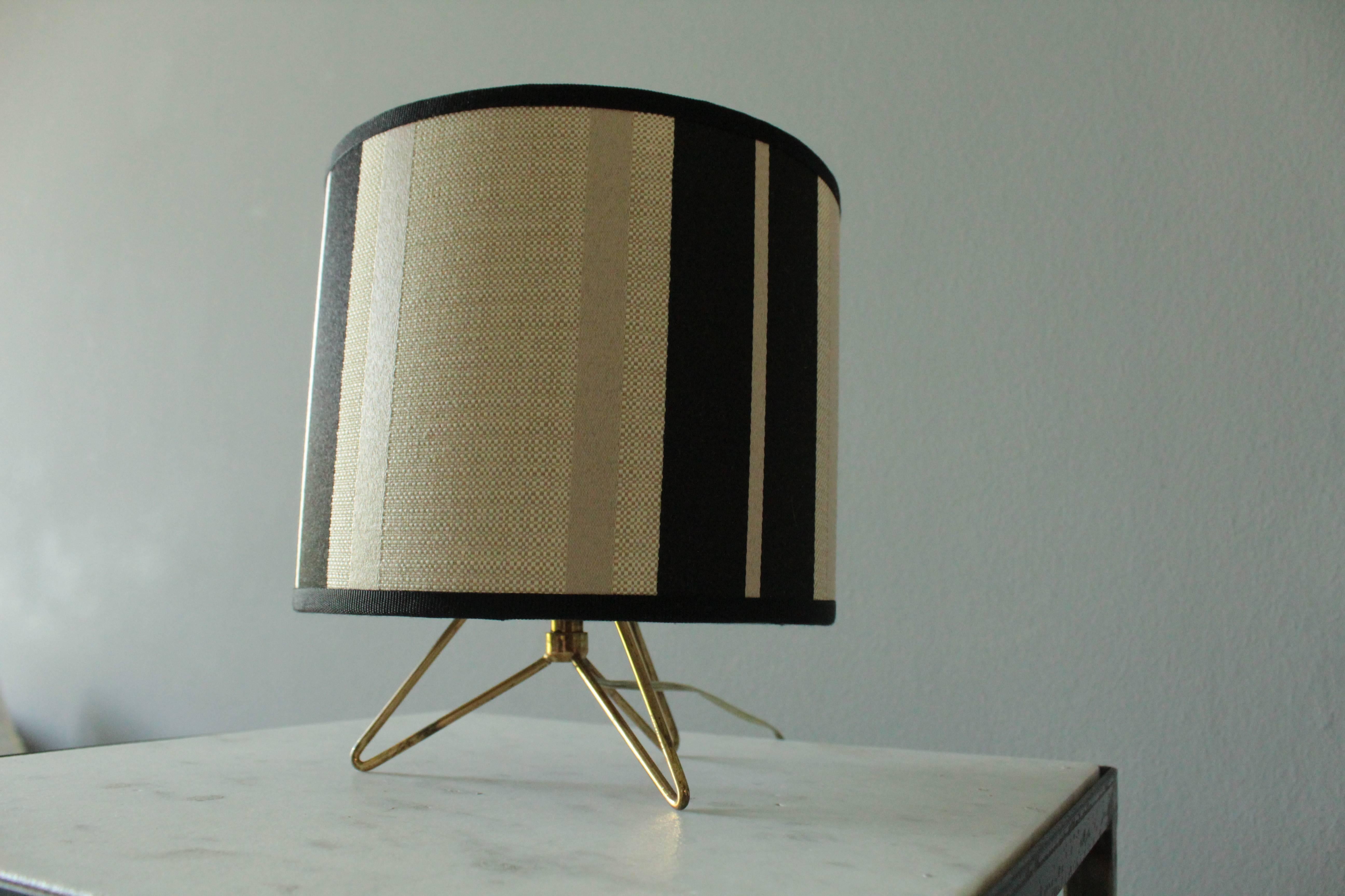 Brass Italian Blue and Crème Striped Table Lamp, 1950s
