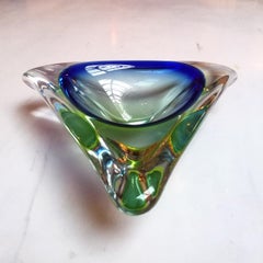Italian Blue and Green Murano Glass Ashtray, from the Sommersi Series, 1950s