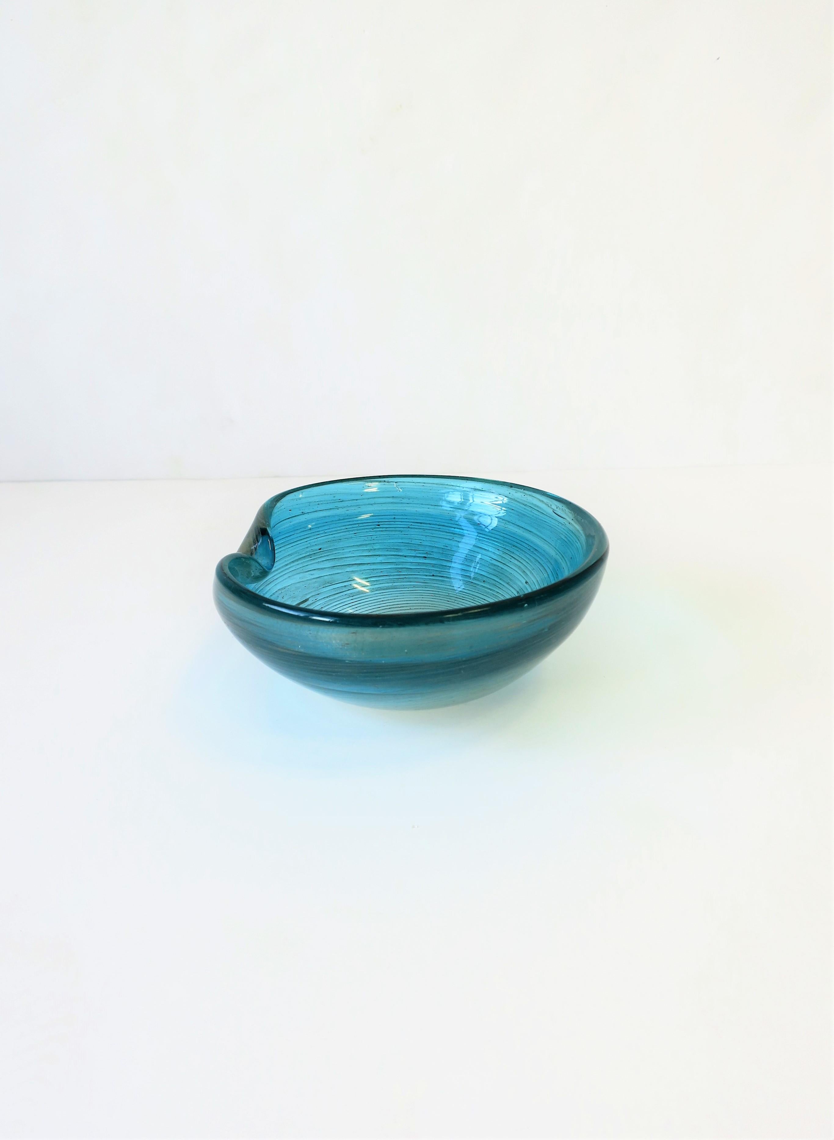 Italian Blue and Shimmering Copper Murano Art Glass Bowl 3