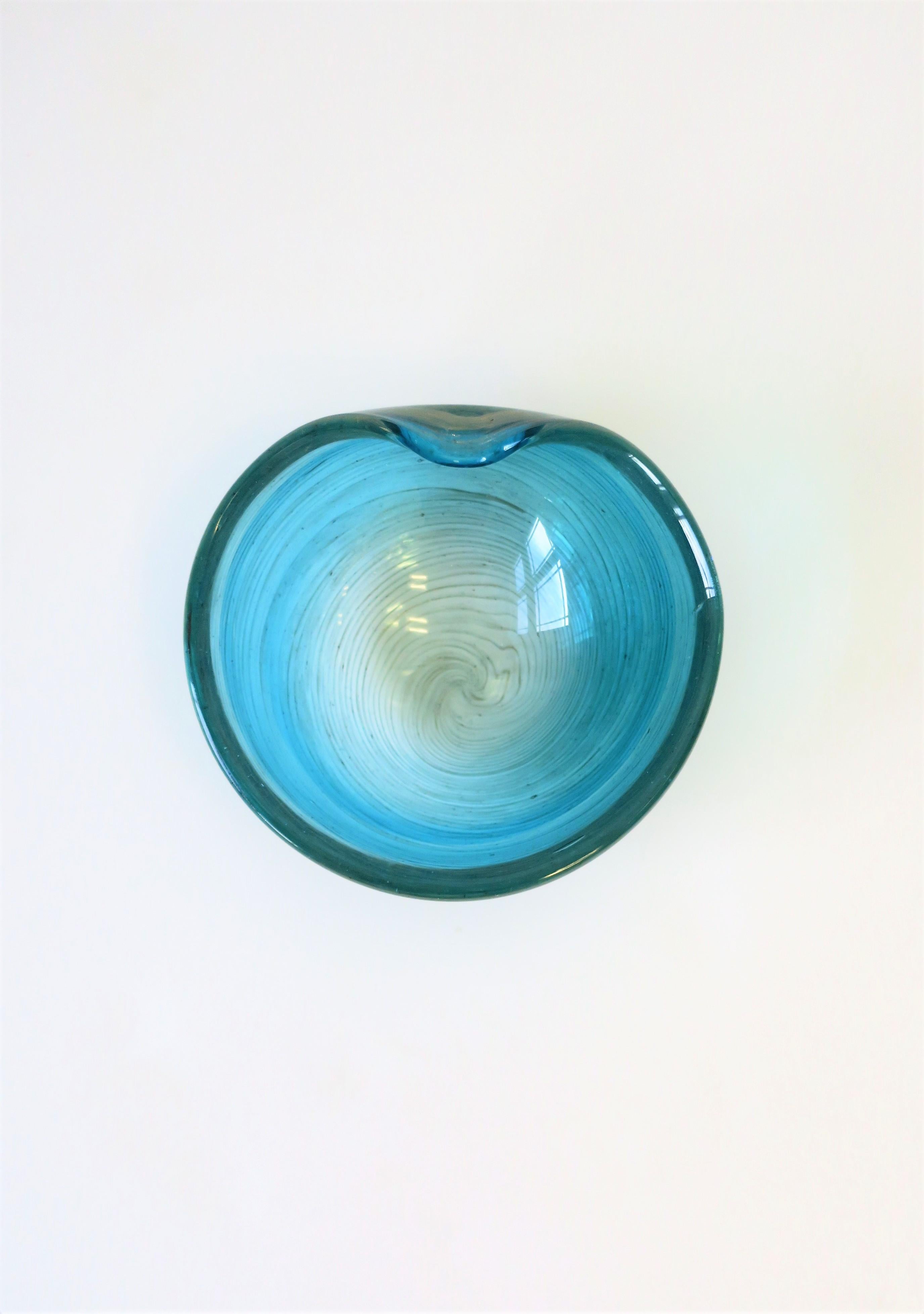 Modern Italian Blue and Shimmering Copper Murano Art Glass Bowl