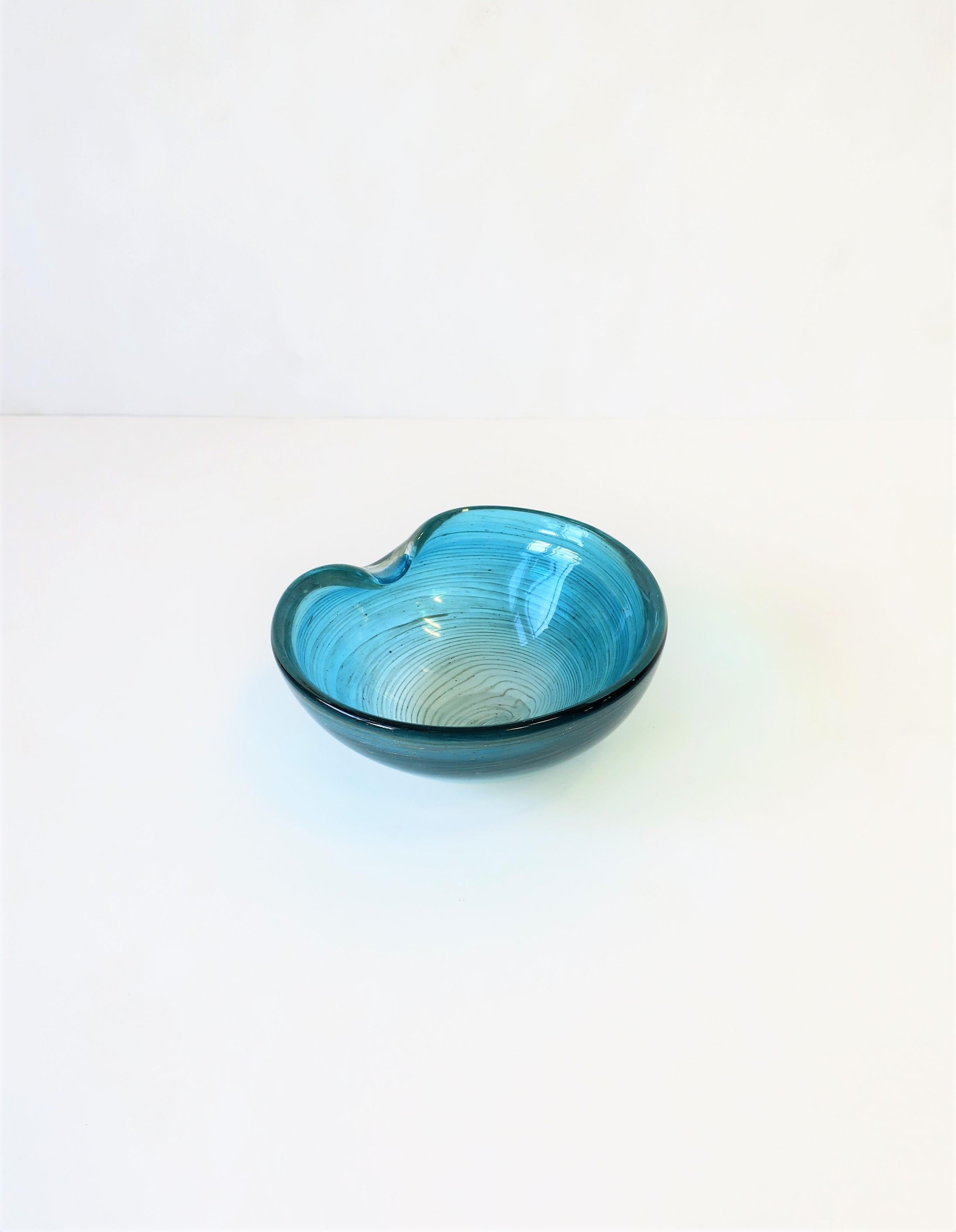 Murano Glass Italian Blue and Shimmering Copper Murano Art Glass Bowl