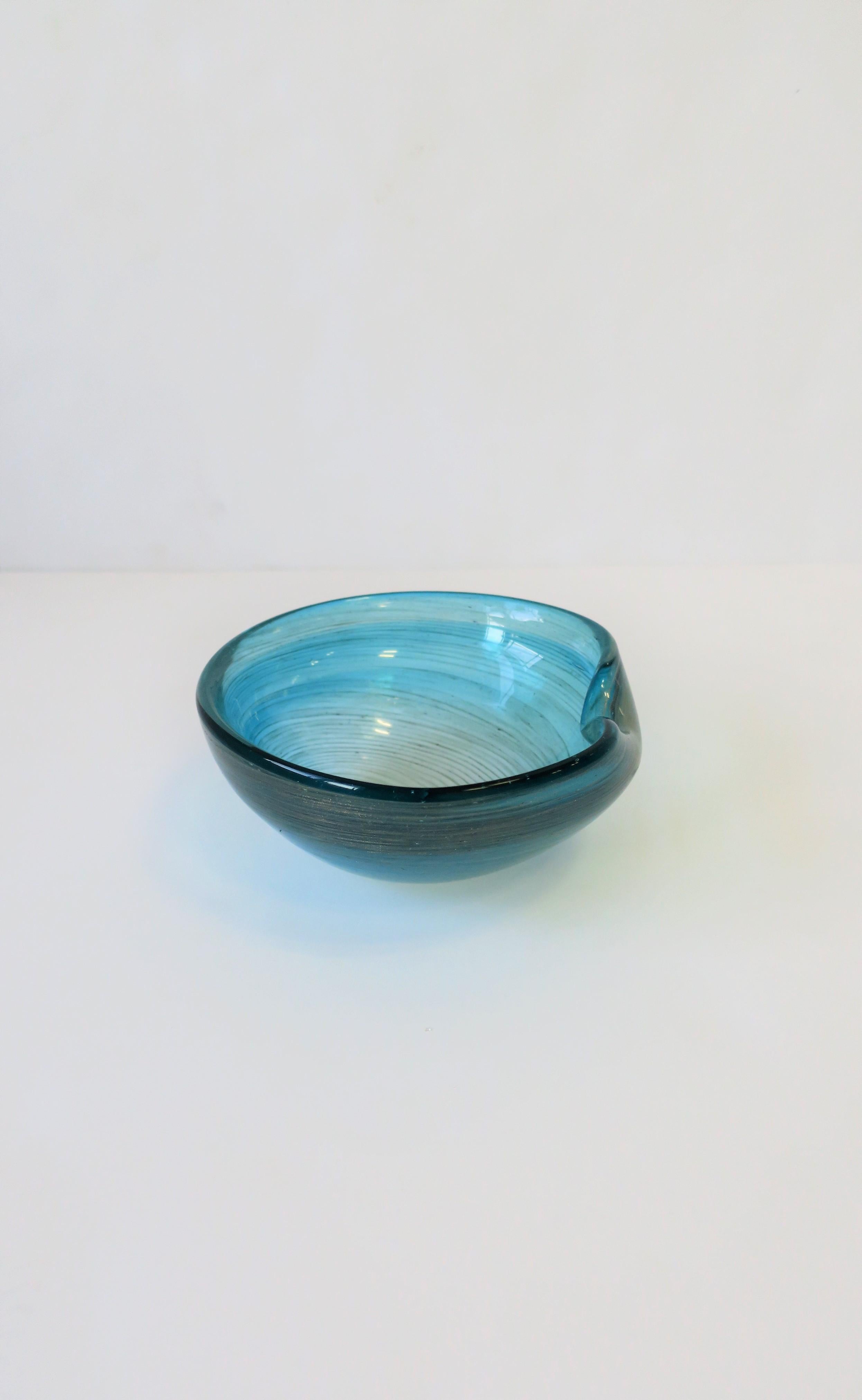 Italian Blue and Shimmering Copper Murano Art Glass Bowl 1