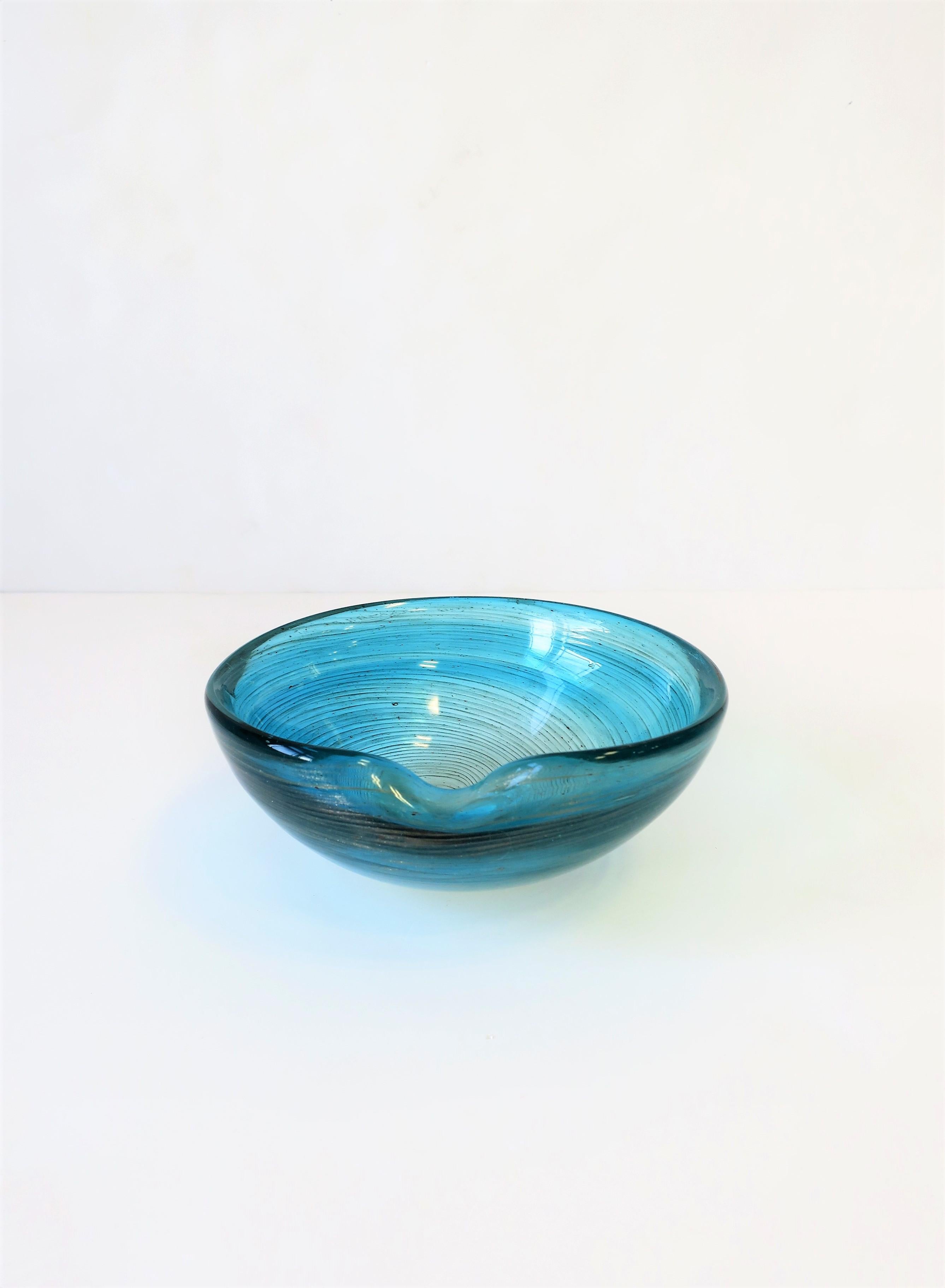 Italian Blue and Shimmering Copper Murano Art Glass Bowl 2