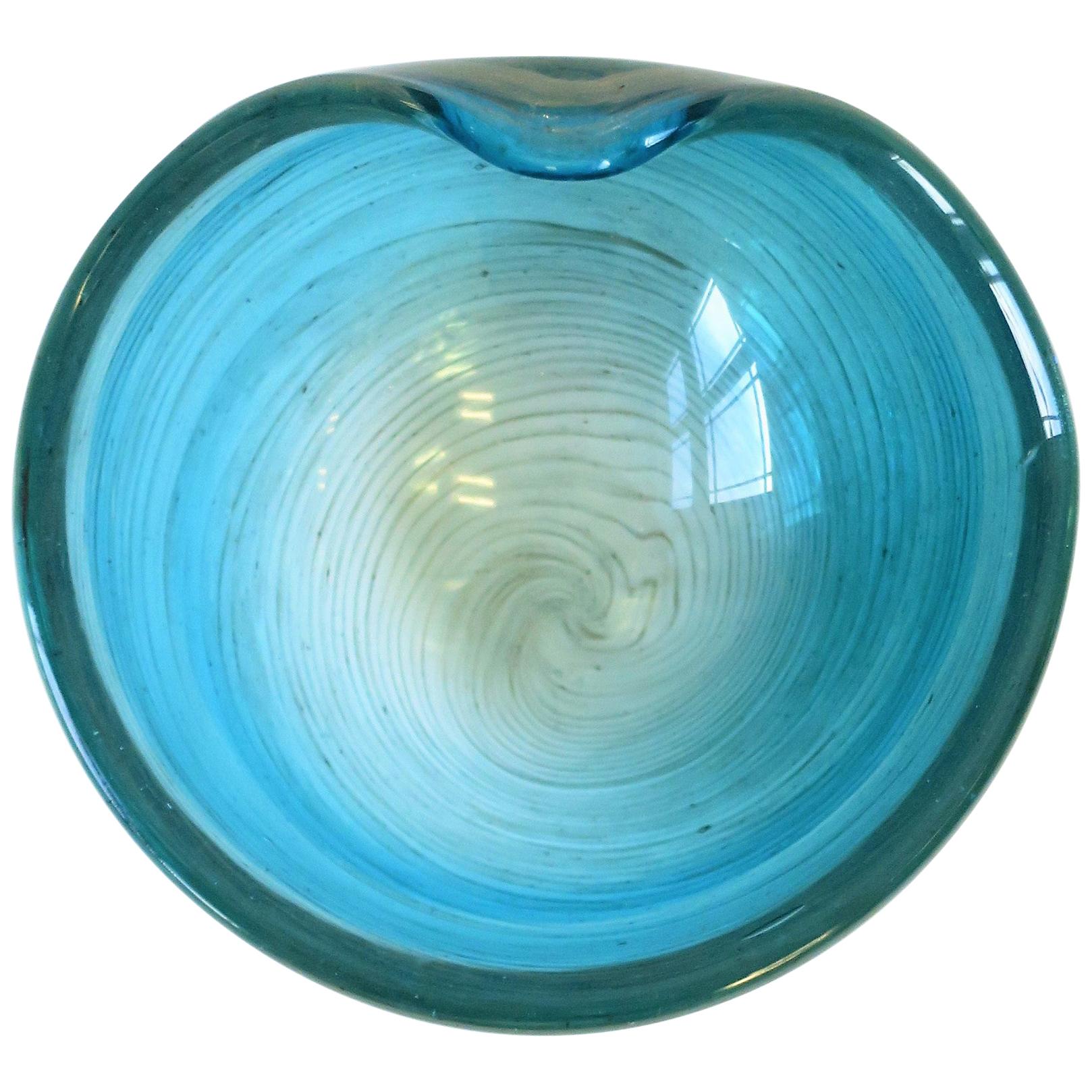 Italian Blue and Shimmering Copper Murano Art Glass Bowl