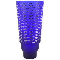 Italian Blue and Silver Glass Vase by Sottsass Associati