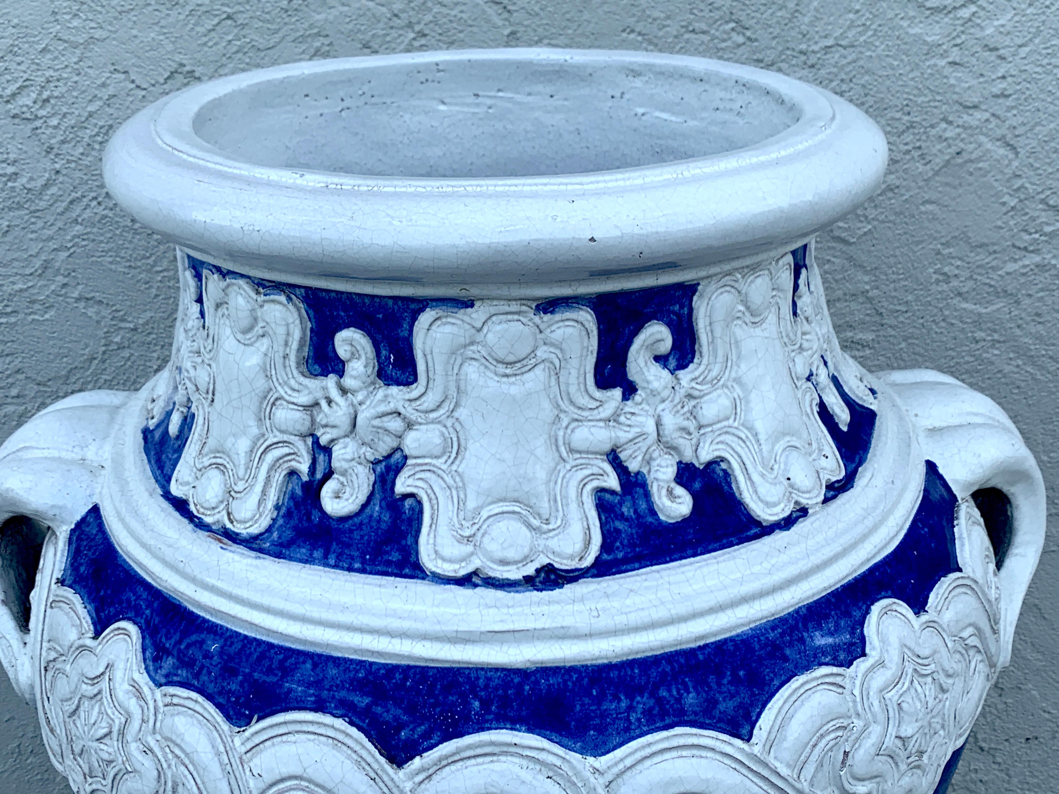 Baroque Italian Blue and White Della Robbia Style Jardinière, Provenance, Celine Dion For Sale
