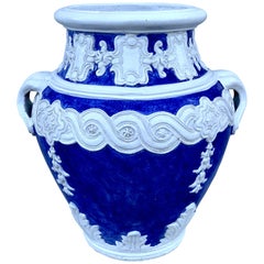 Italian Blue and White Della Robbia Style Jardiniere, Provenance, Celine Dion