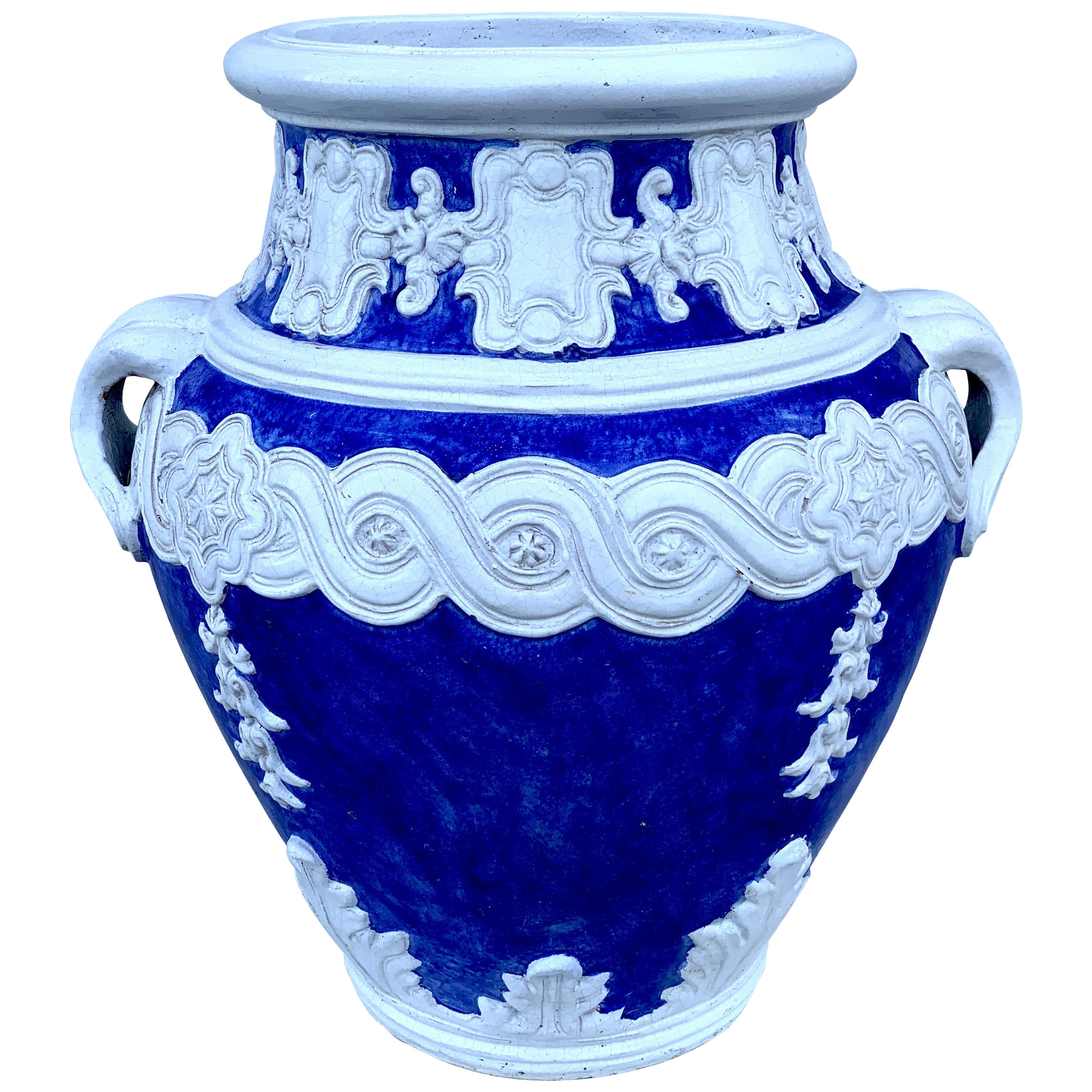 Italian Blue and White Della Robbia Style Jardinière, Provenance, Celine Dion For Sale