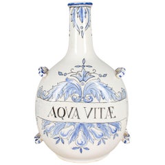 Italian Blue and White Faience Aqua Vitae Jug
