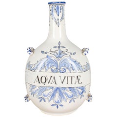 Italian Blue and White Faience Aqua Vitae Jug 