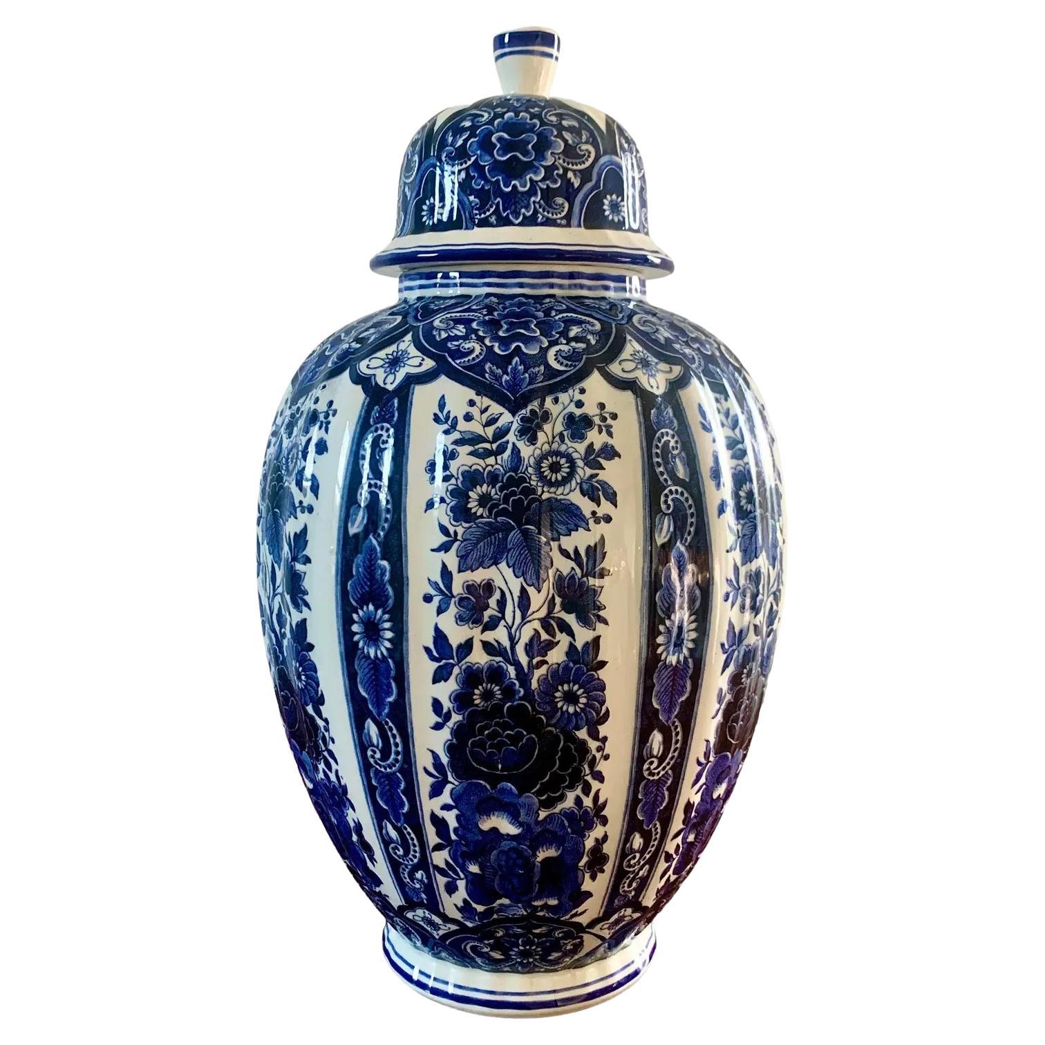 Italian Blue and White Porcelain Ginger Jar by Ardalt Blue Delfia For Sale