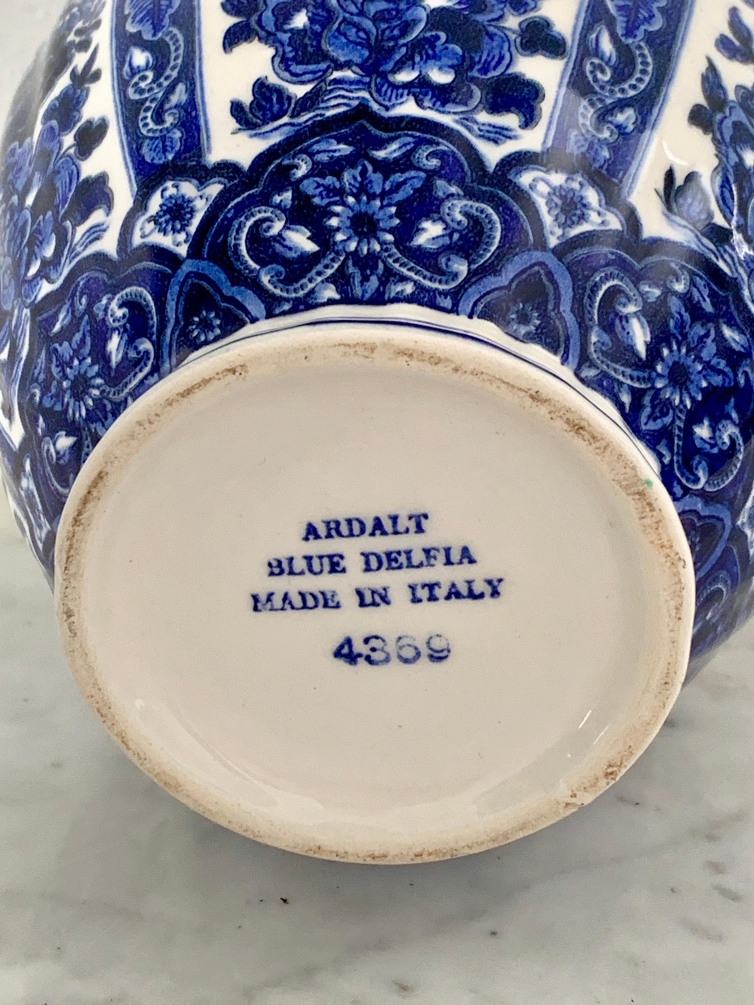 Italian Blue and White Porcelain Ginger Jars by Ardalt Blue Delfia, Pair 1
