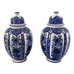 Antique Italian Blue and White Porcelain Ginger Jars by Ardalt Blue Delfia, Pair