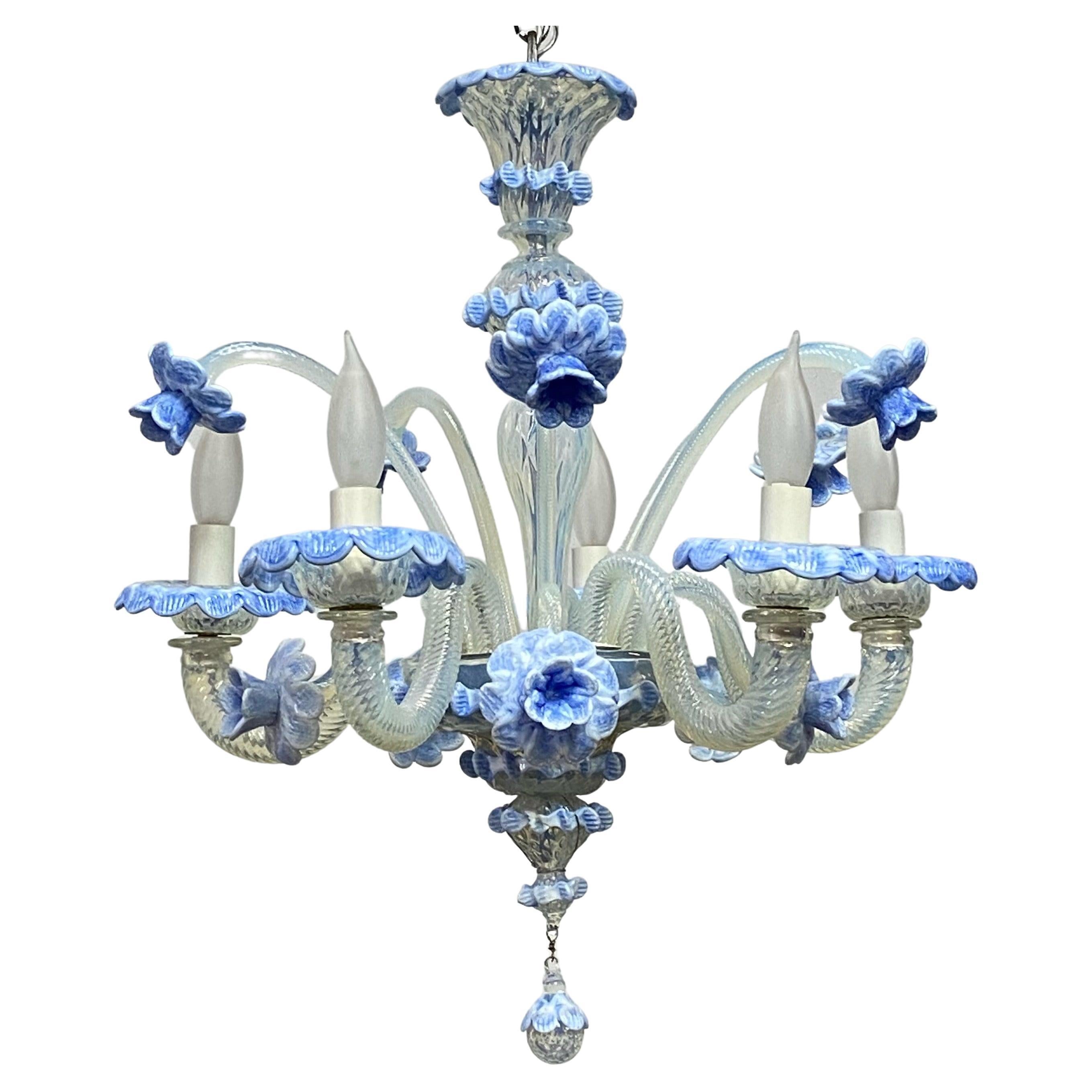 Italian Blue and White Venetian Murano Glass Chandelier