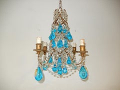Italian Blue Aqua Murano Huge Blown Pears Crystal Chandelier, circa 1920