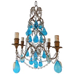 Lustre italien en cristal de Murano bleu et aqua à grosses poires soufflées, circa 1920