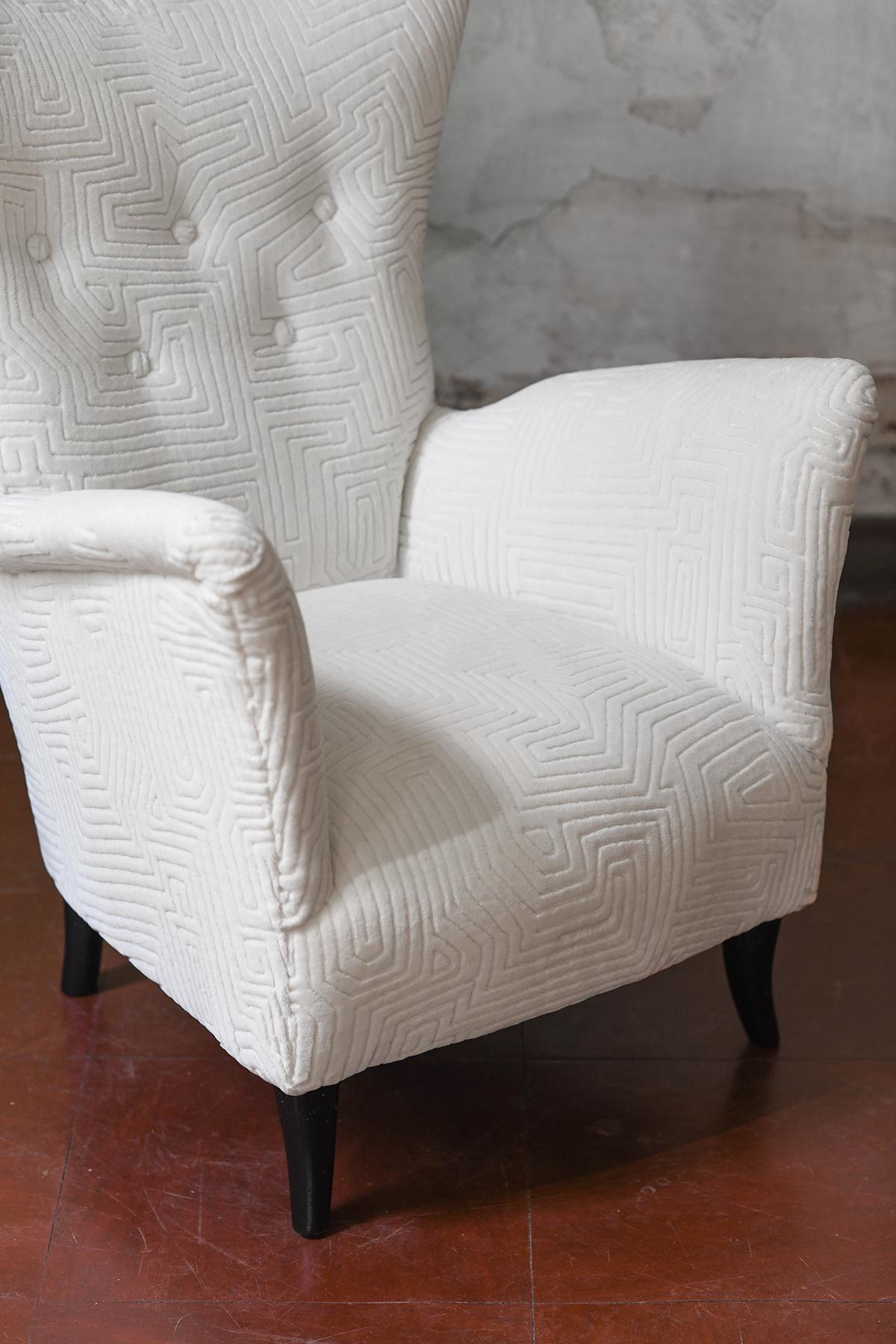 Pair of Mid-Century armchairs in Dedar fabric For Sale 2