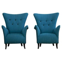 Italian Blue Armchairs, 1950s, Set of 2