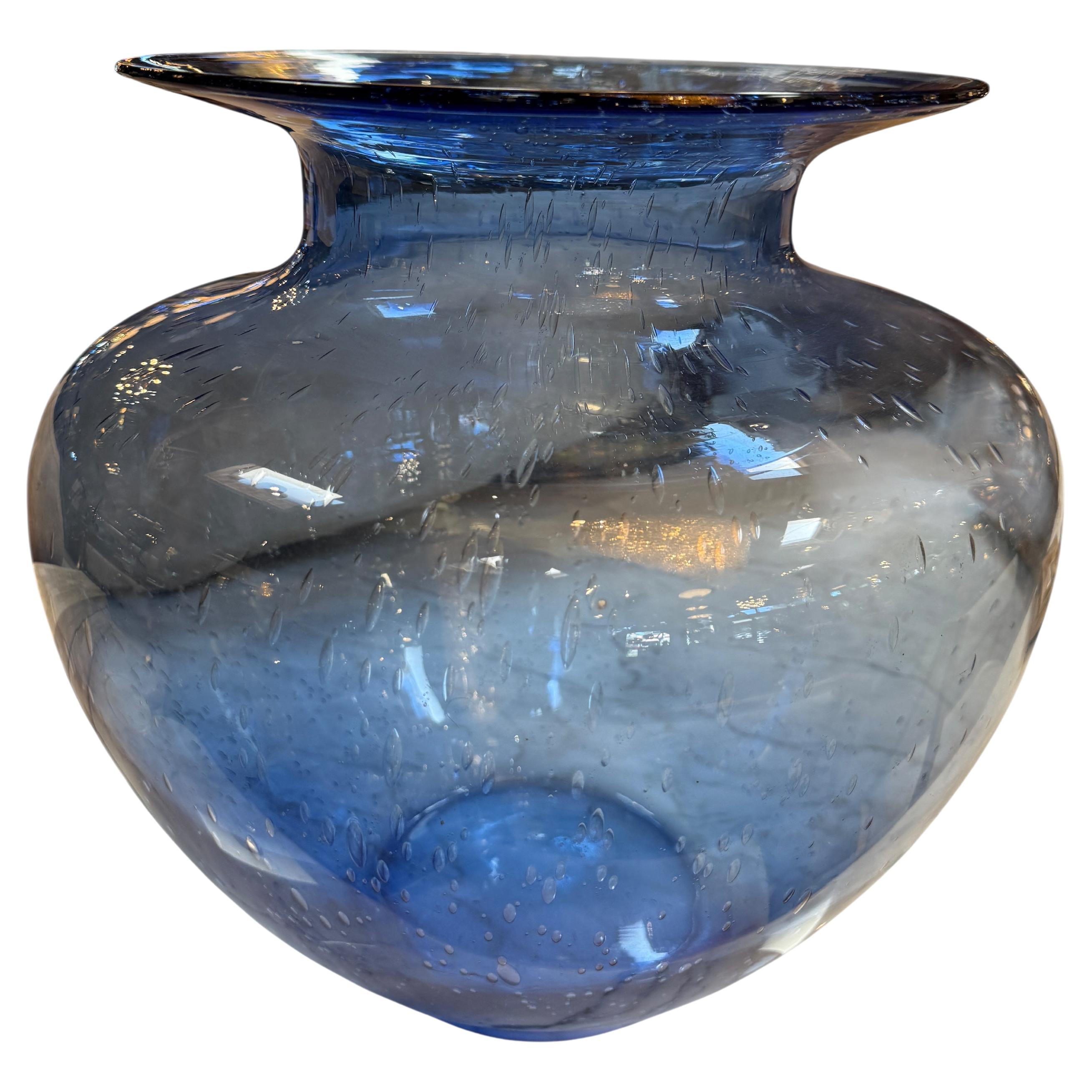 Vase italien en verre d'art bleu, 1970