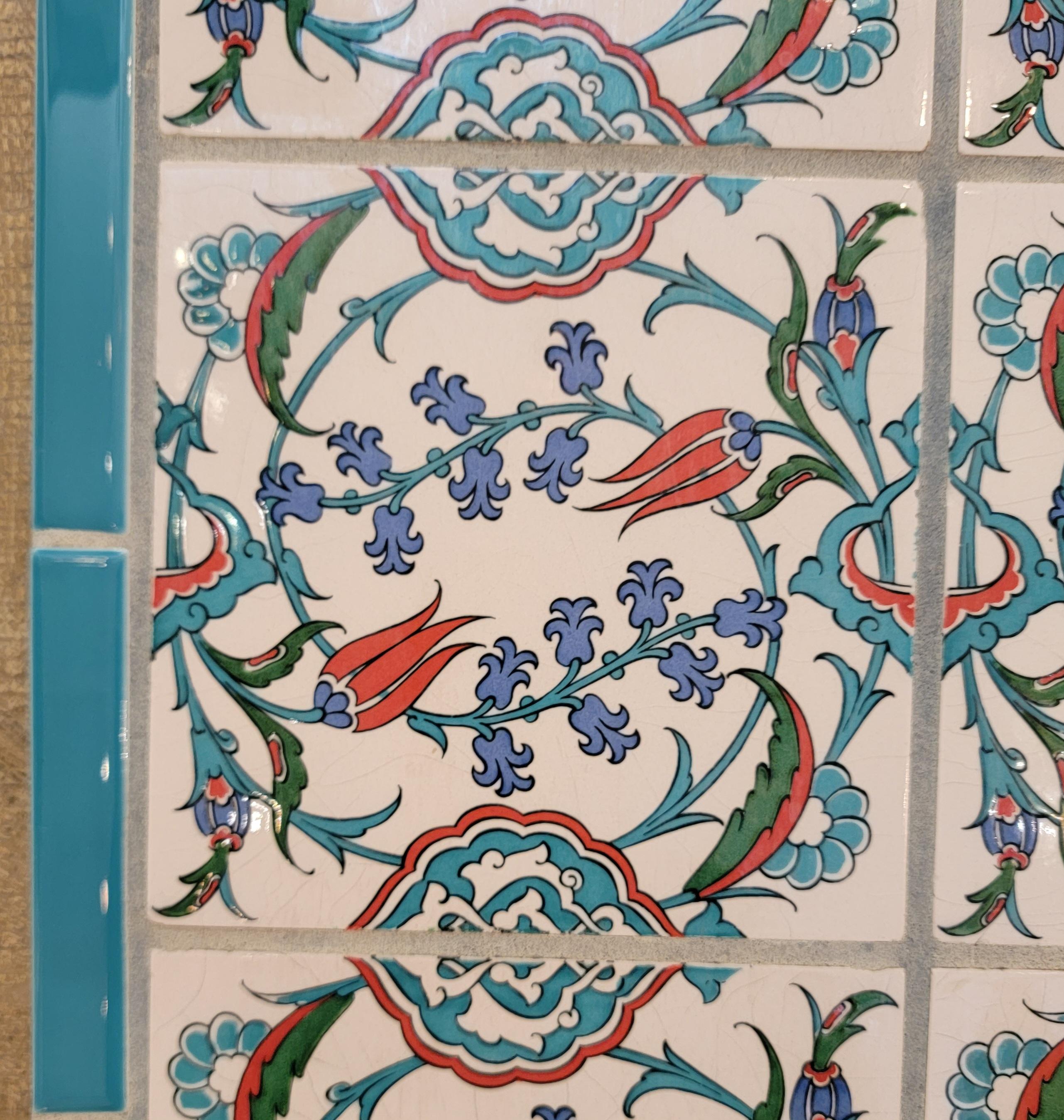 Blue Border Floral Tile Wall Art or Table Top Measures approx. - 18.5 wide x 37.5 high