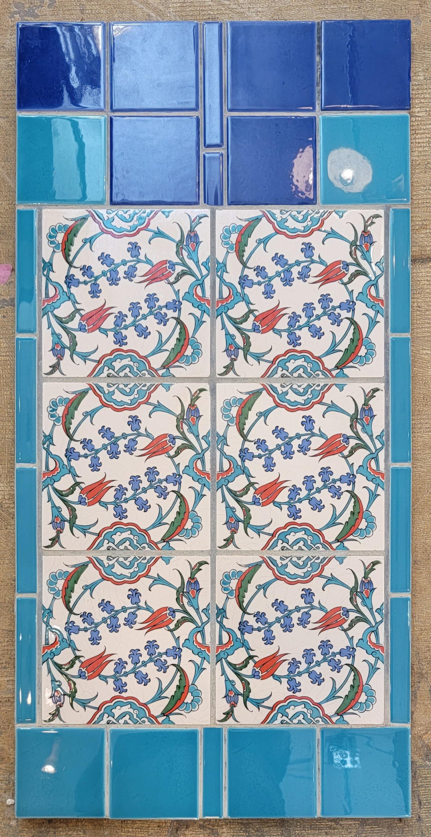 Late 20th Century Italian Blue Border Floral Tile Wall Art or Table Top For Sale