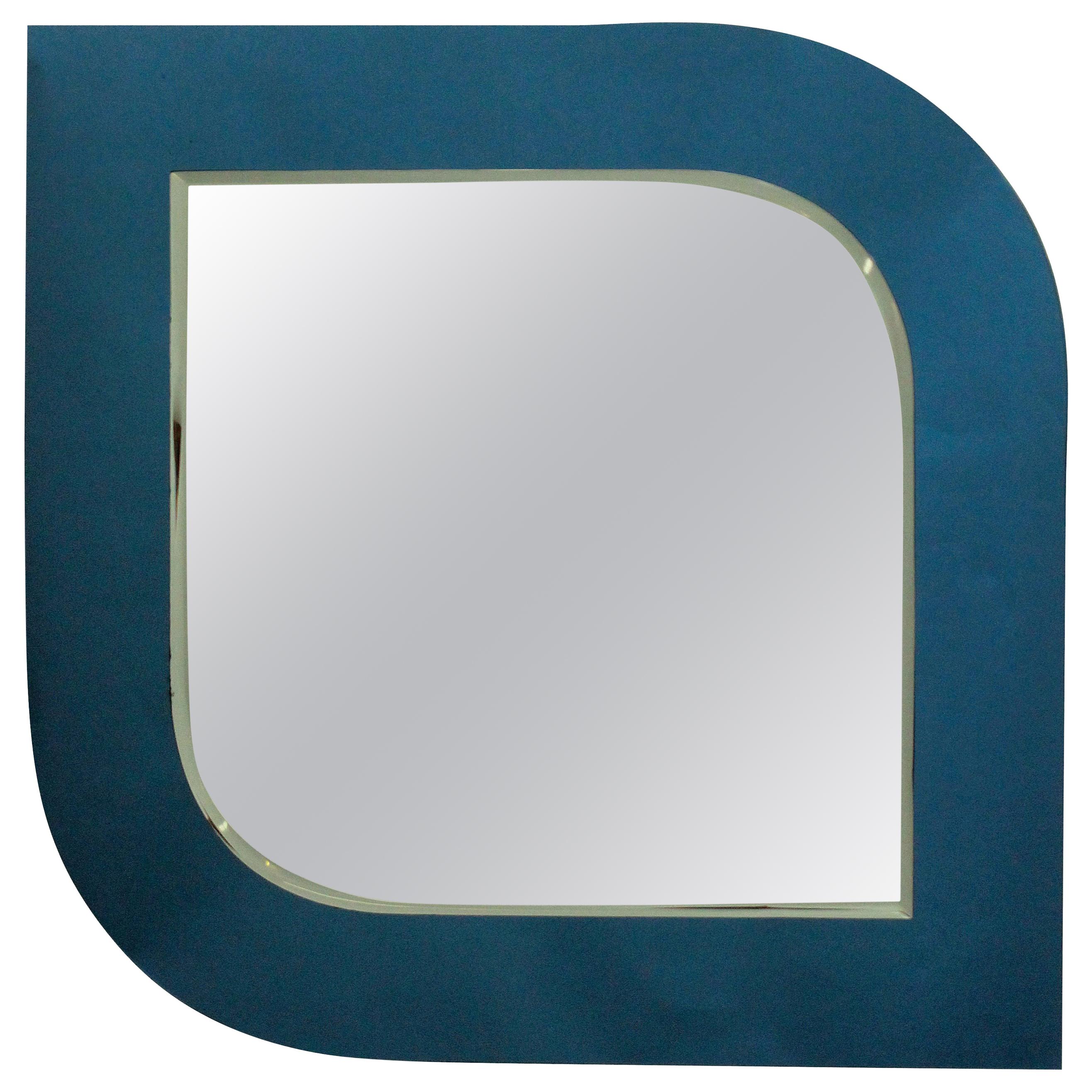 Italian Blue Bordered Midcentury Mirror