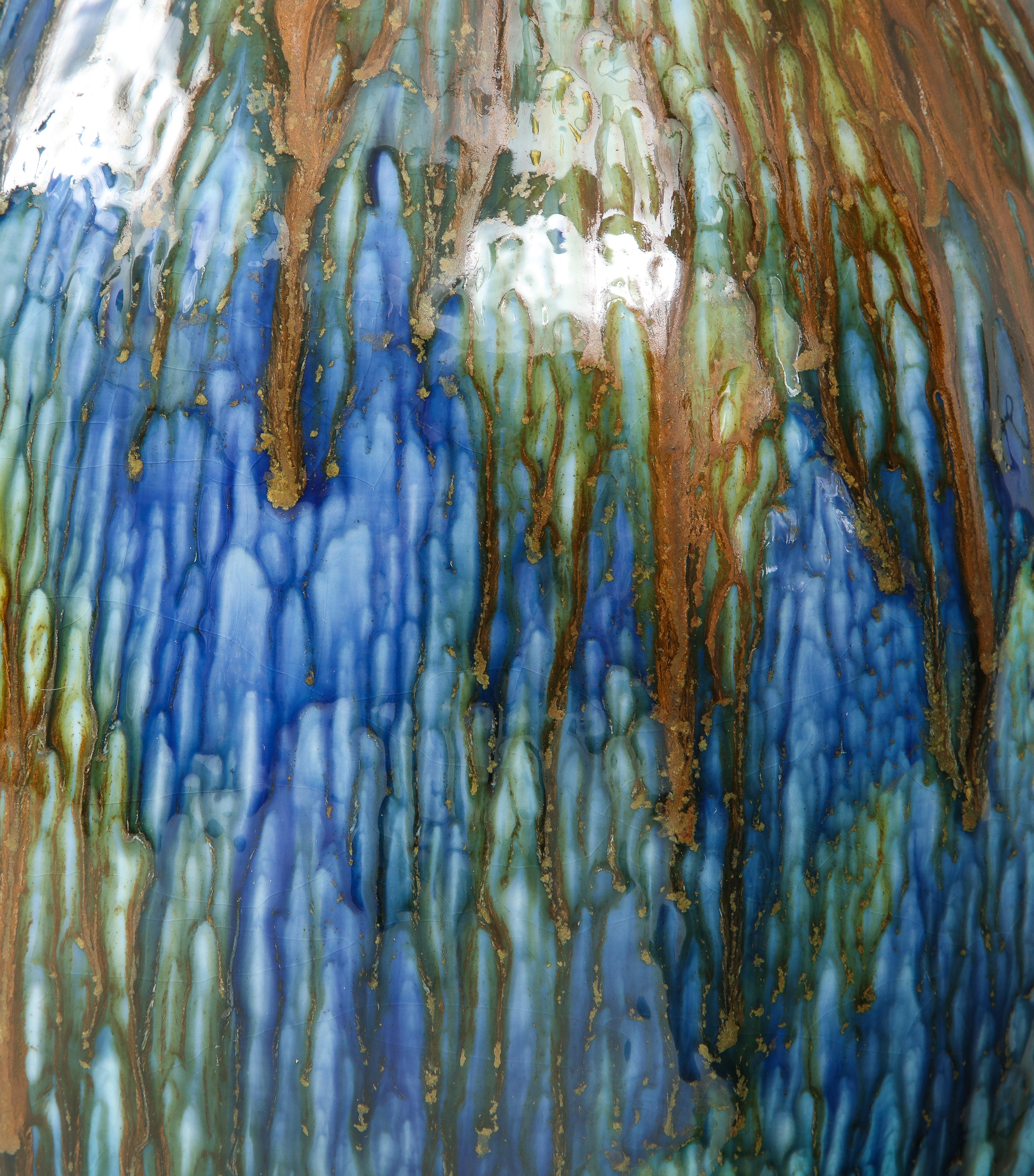 Italian Blue, Brown Drip Glaze Lamps 4
