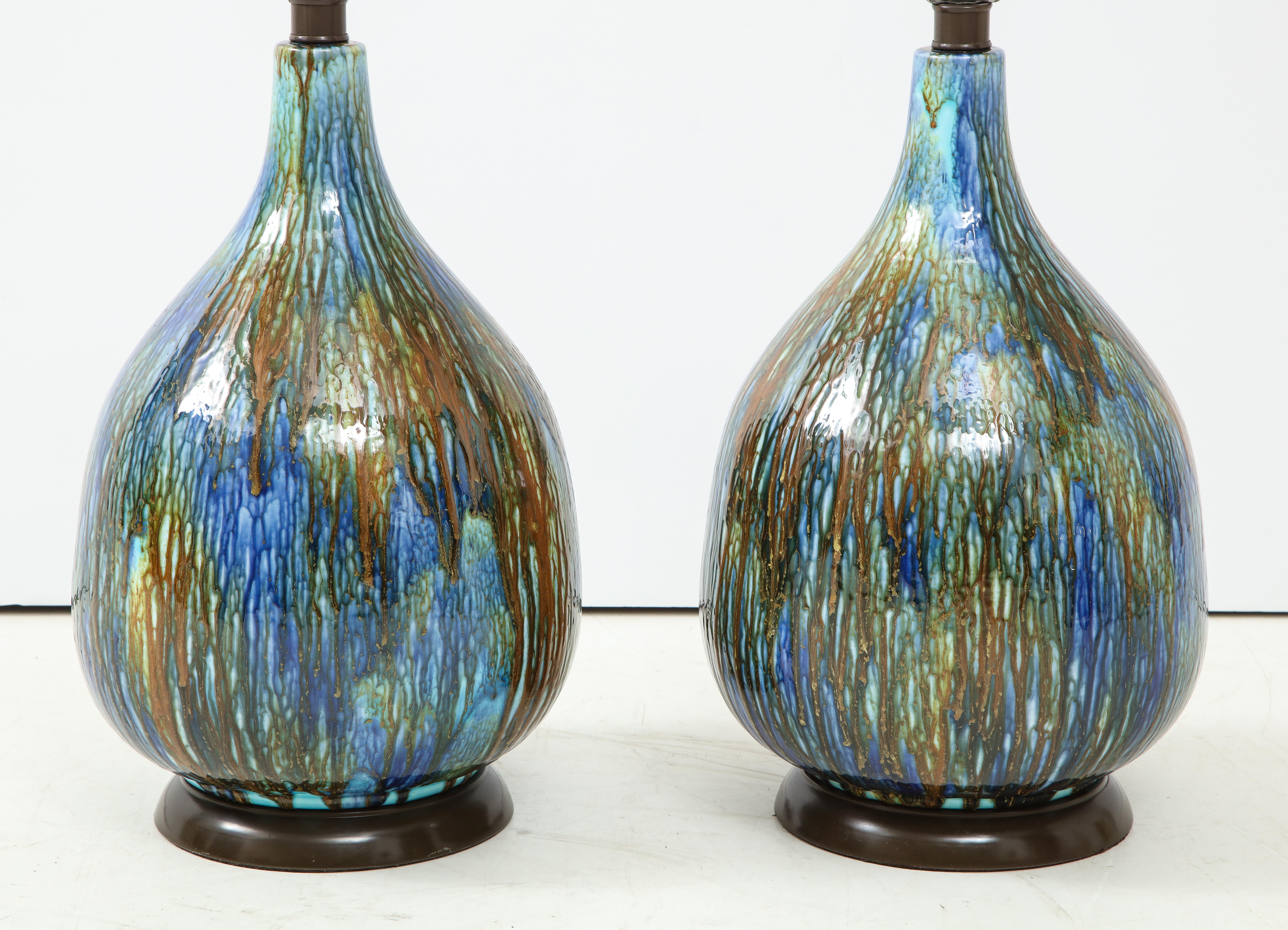Metal Italian Blue, Brown Drip Glaze Lamps