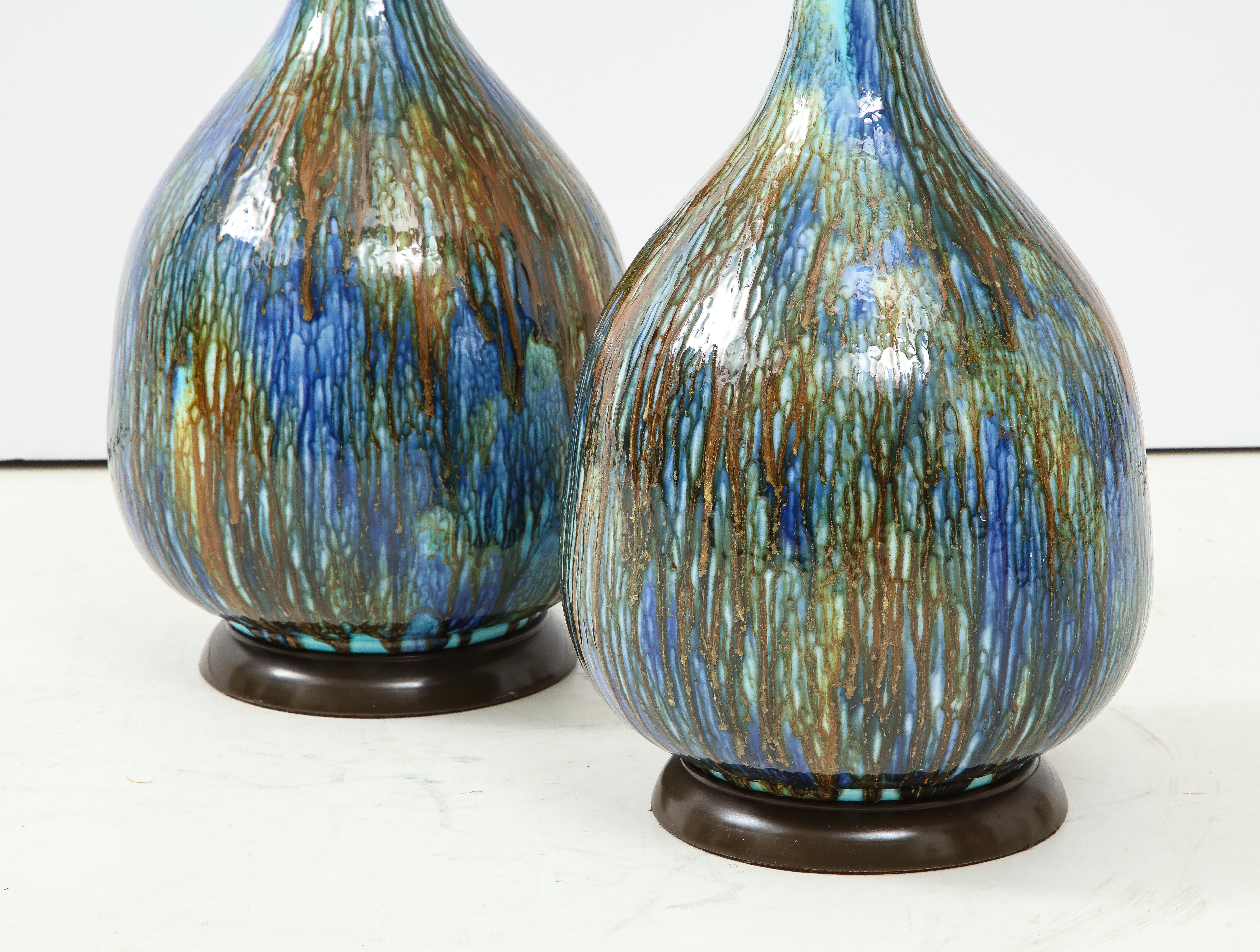 Italian Blue, Brown Drip Glaze Lamps 1