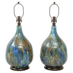 Italian Blue, Brown Drip Glaze Lamps