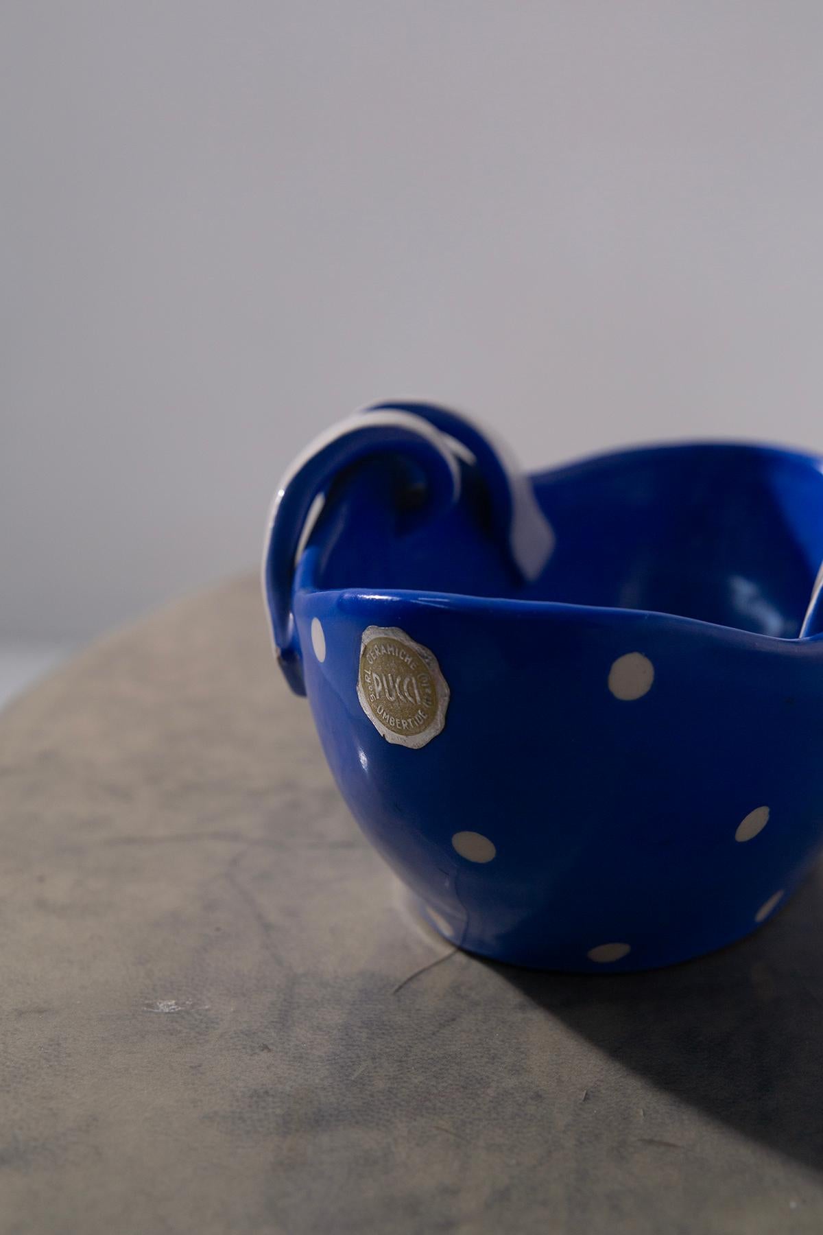 Mid-Century Modern Vase italien en céramique bleue de PUCCI, étiquette originale en vente