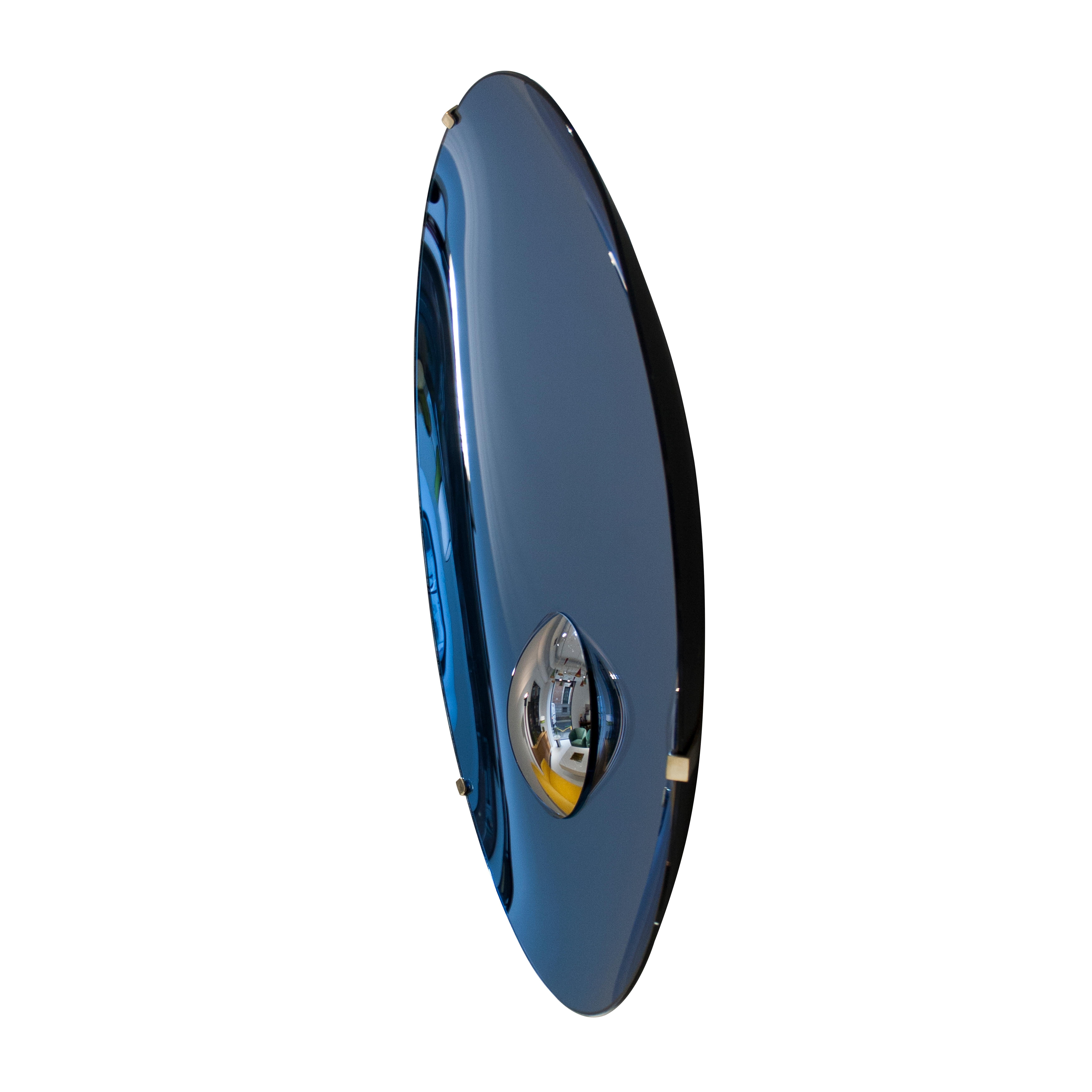 Italian Blue Concave Hand-Crafted Murano Glass Rounded Mirror, Italy, 2020 In Good Condition In Madrid, ES