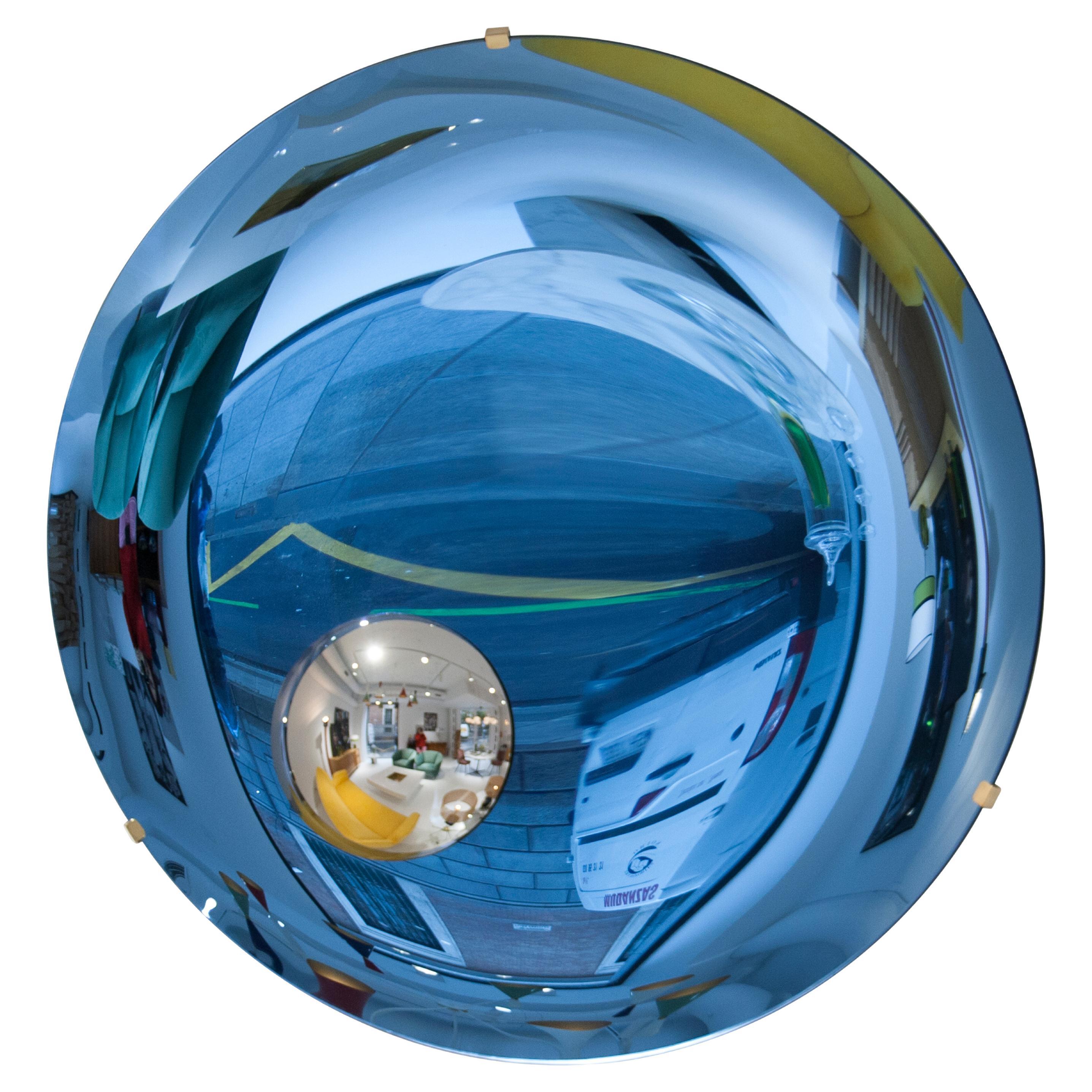 Italian Blue Concave Hand-Crafted Murano Glass Rounded Mirror, Italy, 2020
