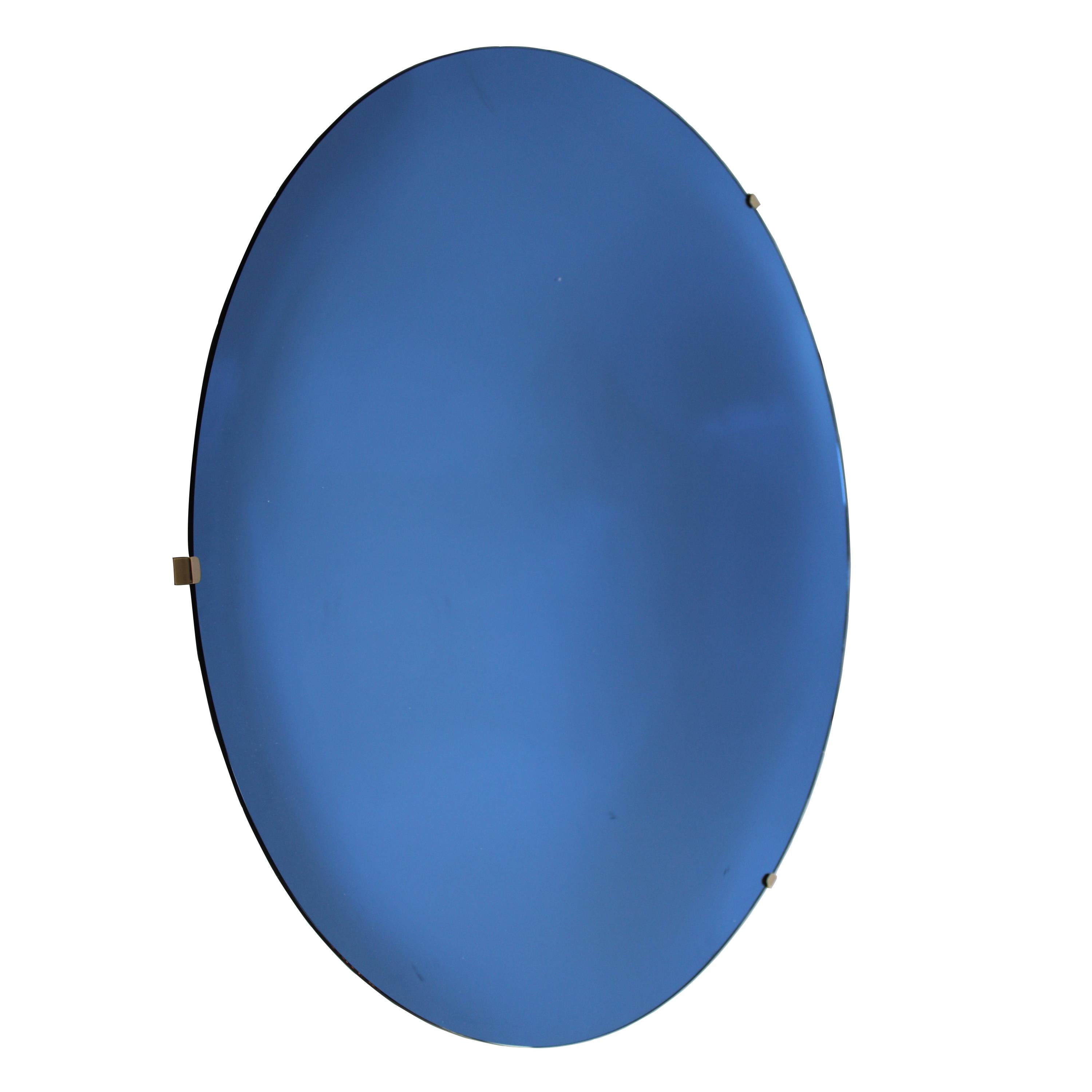 Italian Blue Concave Hand-Crafted Murano Glass Rounded Mirror, Italy, 2022  In New Condition For Sale In Madrid, ES