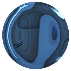 Espejo redondo italiano de cristal de Murano cóncavo azul hecho a mano, Italia, 2022