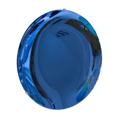 Italian Blue Concave Hand-Crafted Murano Glass Rounded Mirror, Italy, 2024