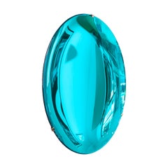 Italienischer blauer, konkaver, handgefertigter, runder, kleiner Spiegel aus Muranoglas, Italien, 2022