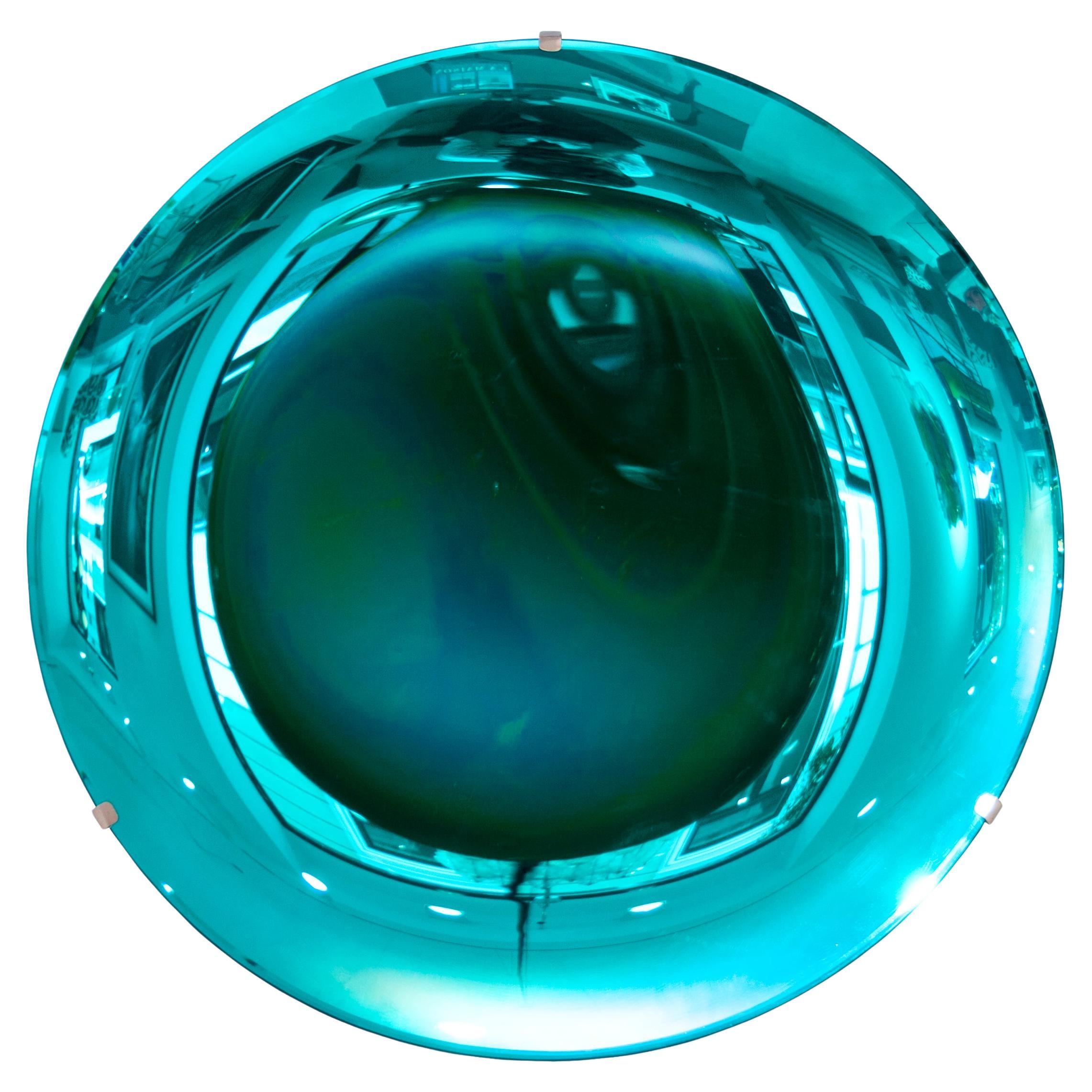 Petit miroir rond italien bleu concave en verre de Murano fabriqué à la main, Italie, 2022 en vente