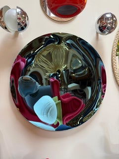 Italian Blue Concave Wall Mirror, 1970s