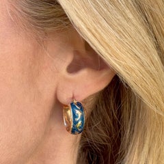 Italian Blue Enamel 14 Karat Yellow Gold DophinOval Hoop Earrings