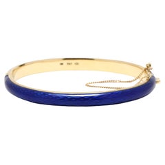 Retro Italian Blue Enamel Solid Gold Bangle Bracelet, 18k Yellow Gold