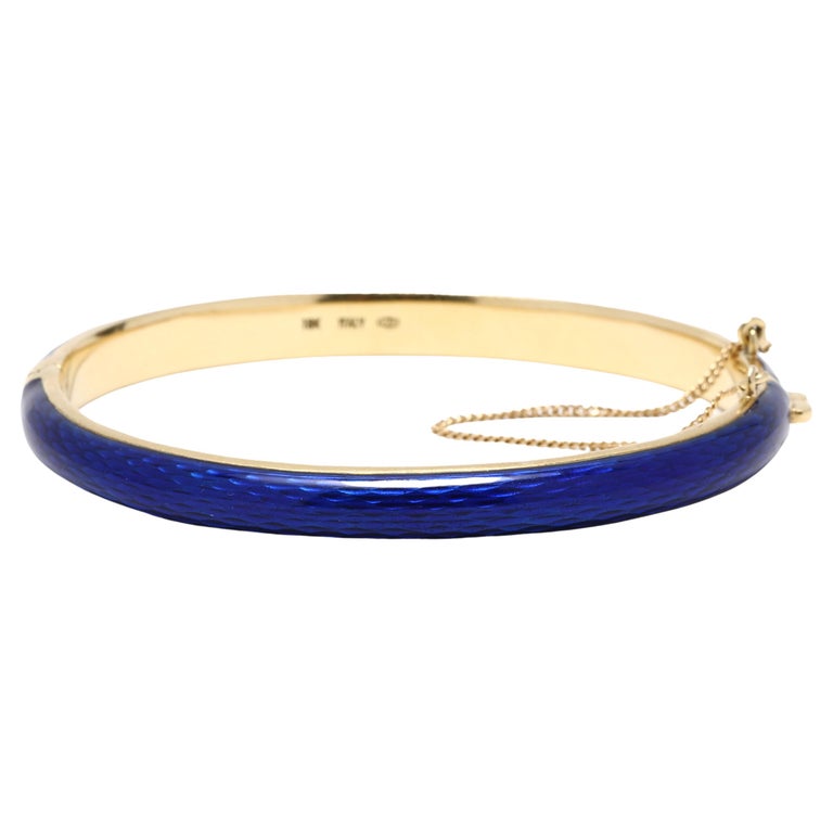 Italian blue enamel solid gold bangle bracelet 18k yellow gold for
